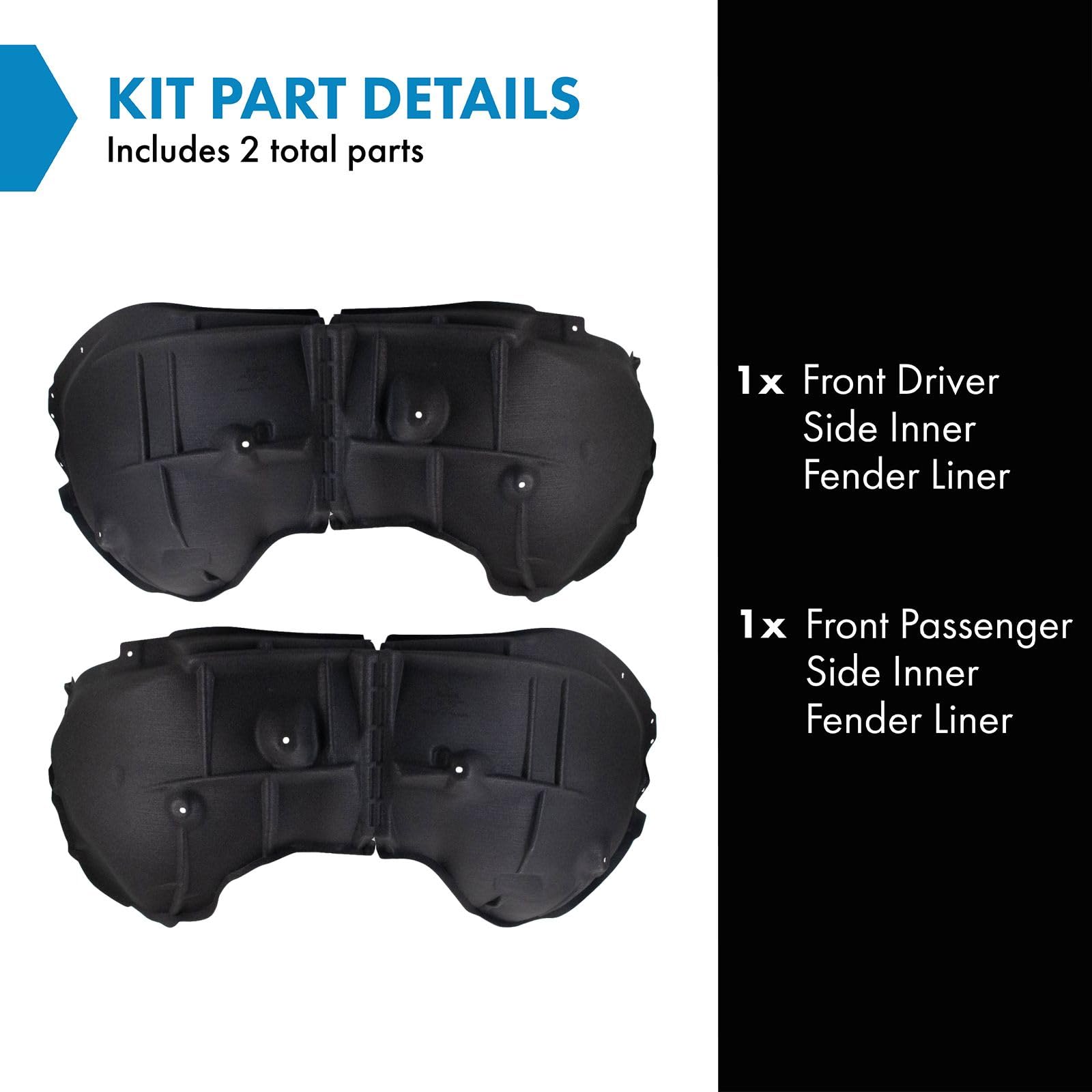 Trq Front Inner Fender Liner Set Compatible With 2019-2023 Gmc Sierra 1500 2022 Sierra 1500 Limited Gm1248293 Gm1249293