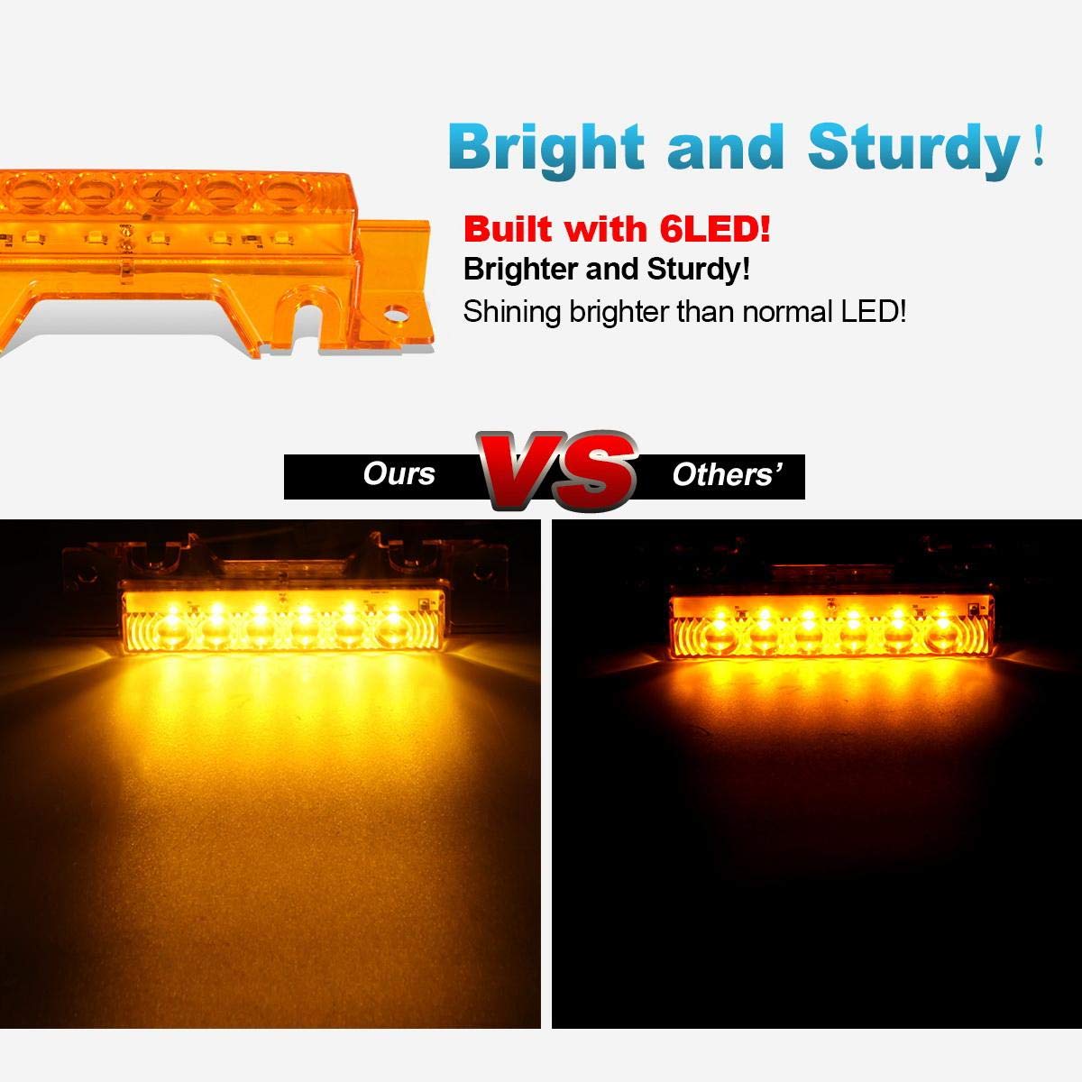 Partsam 5PCS 6LED Cab Light Truck Trailer Cab Marker Top Amber Lens Roof Running Light Reflective Lights Assembly Compatible wit