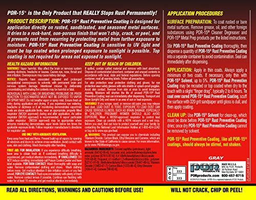 Por-15 Rust Preventive Coating, Stop Rust And Corrosion Permanently, Anti-Rust, Non-Porous Protective Barrier, 32 Fluid Ounces,