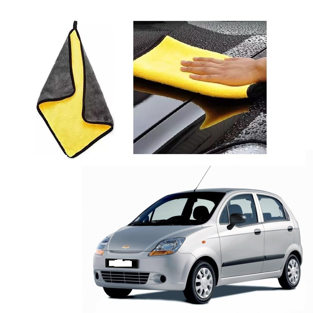 Car Cleaning and DetailingDual Sided Microfiber Cloth 600 GSM 40cm x 40cm (Pack of 2) Suitable for Chevrolet Spark Type 1