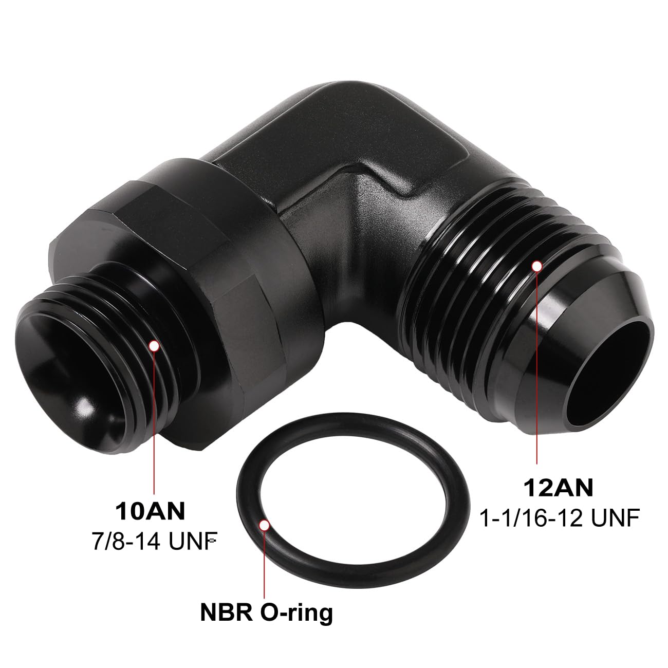 Podavelle 12An Male Flare To 10An -10 Orb O-Ring Boss 90 Degree Swivel Fitting Adapter Aluminum Black