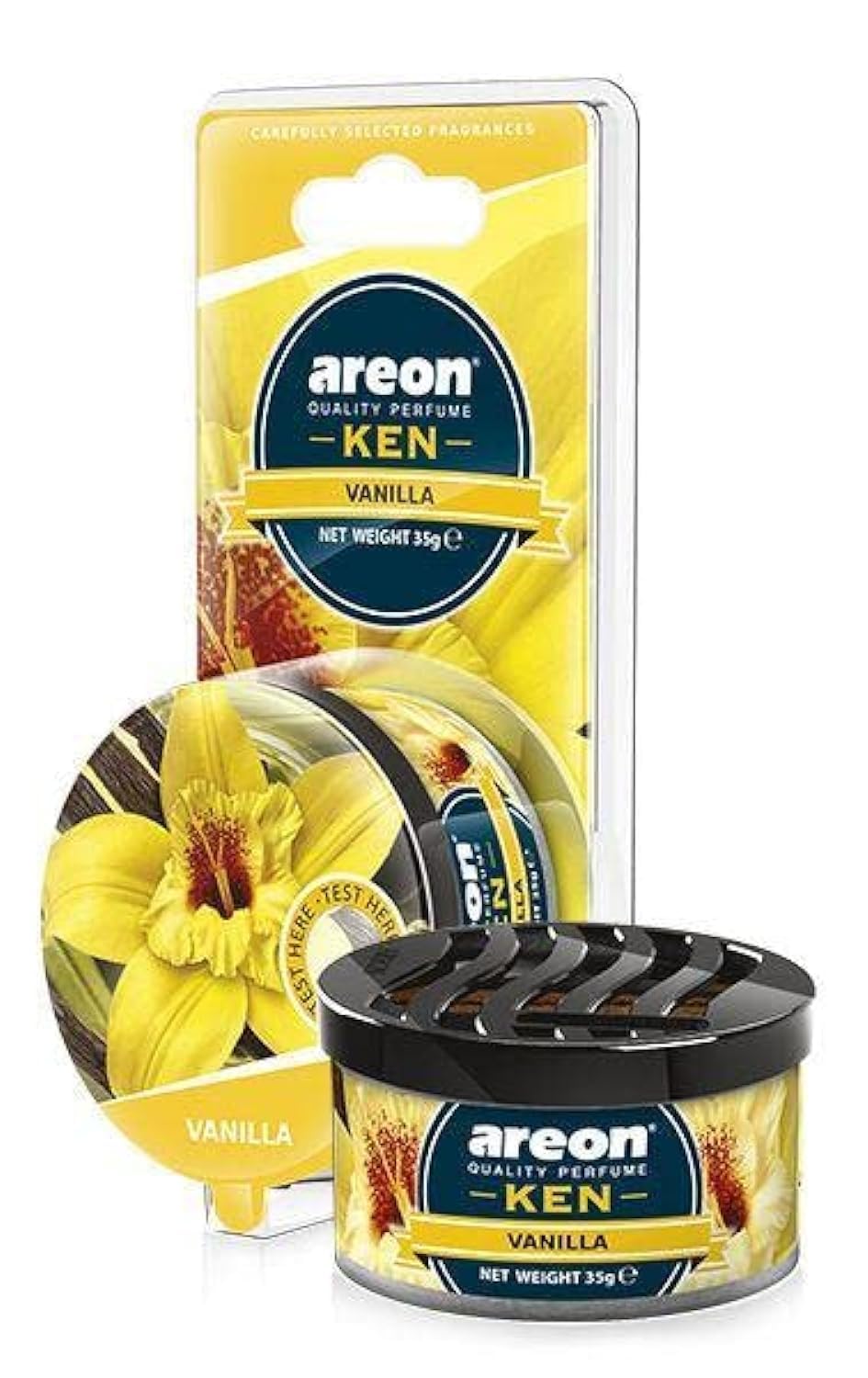 Areon Ken Car Air Freshener - Vanilla Scent, Long-Lasting Fragrance - Portable Fragrant Deodorizer With Adjustable Odor Output - Automobile Accessories & Essentials - 1.23 Oz. Cans, Pack Of 4