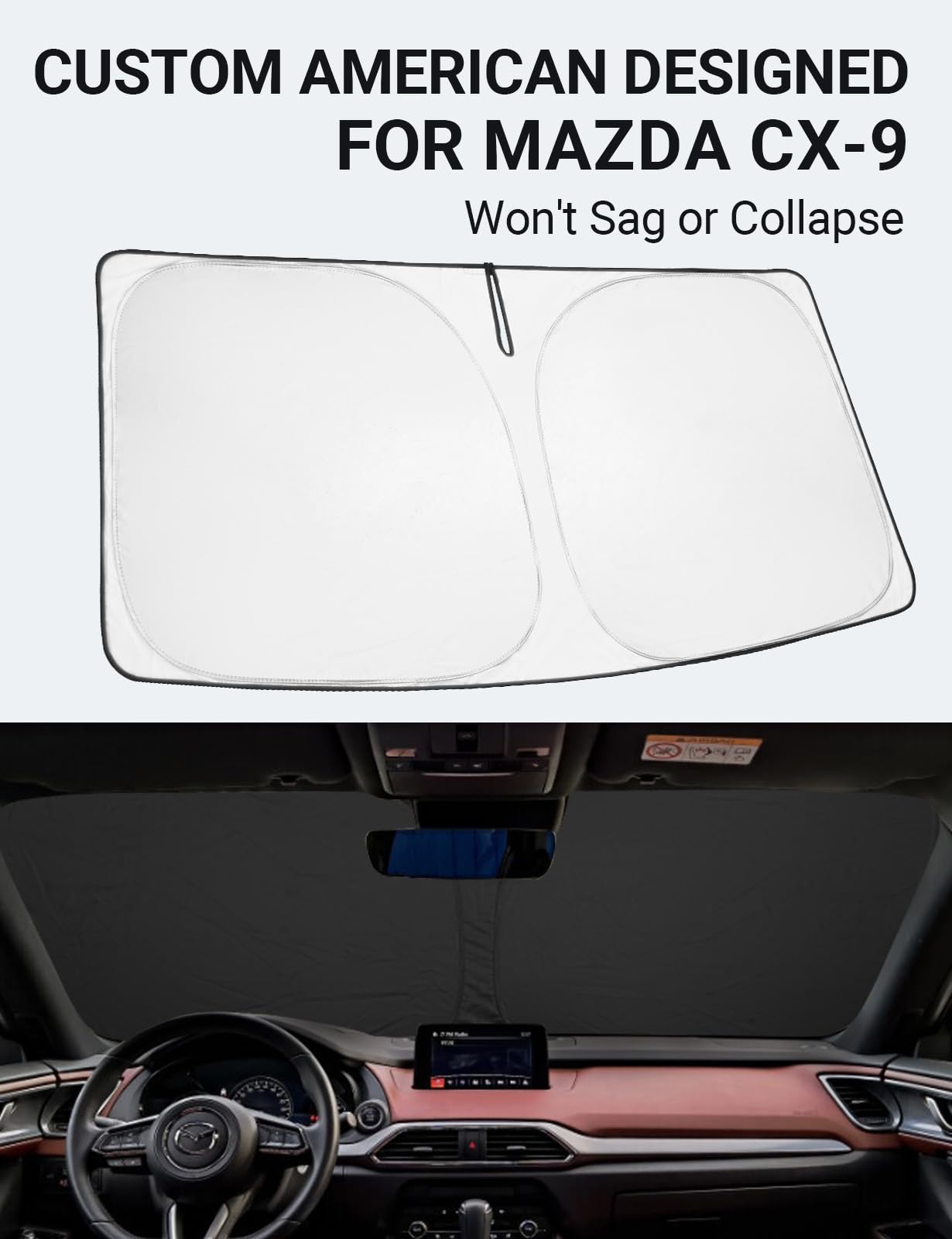 Proadsy 2025 Upgrade Windshield Sun Shade Custom Fit Mazda Cx-9 Cx9 2016-2024 2025 4-Layer Foldable Front Sunshade Protector Sun