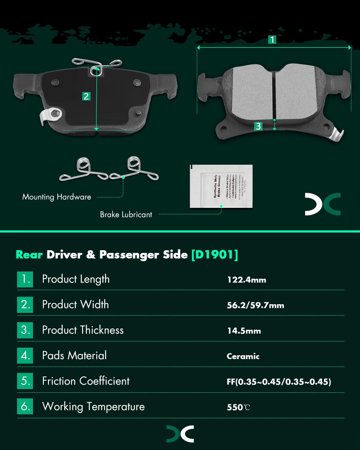 Scitoo Disc Brake Pad Set Front Semi-Metal Rear Ceramic 8Pcs W/Hardware Fit For Chrysler For Grand Caravan 2021-2023,For Chrysle