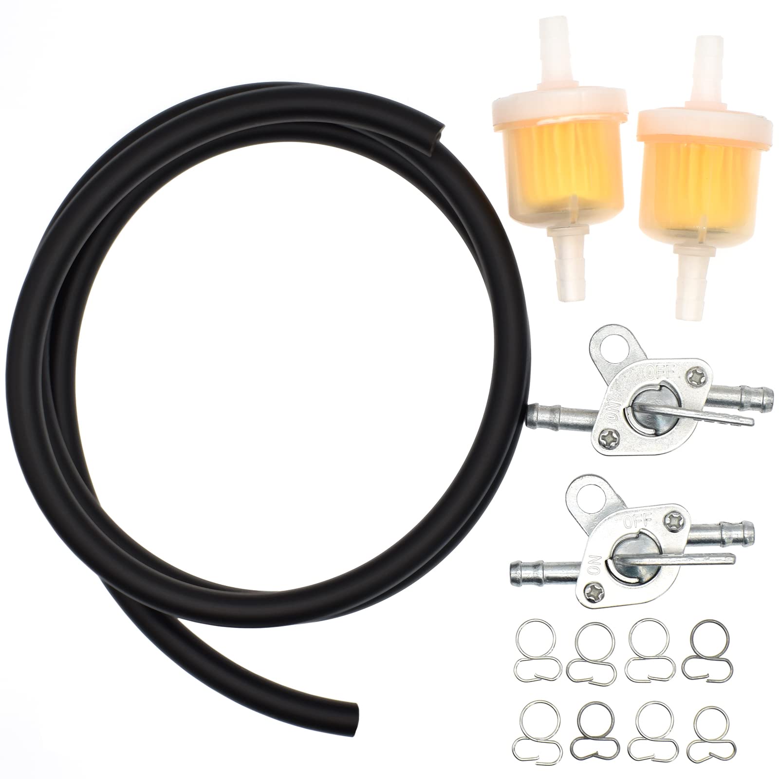 Riyitauto 1/4 Fuel Line Gas Fuel Hose Oil Filter Clamps Inline Fuel Shut Off Valve Petcock Petrol Switch for 50cc 70cc 110cc 125