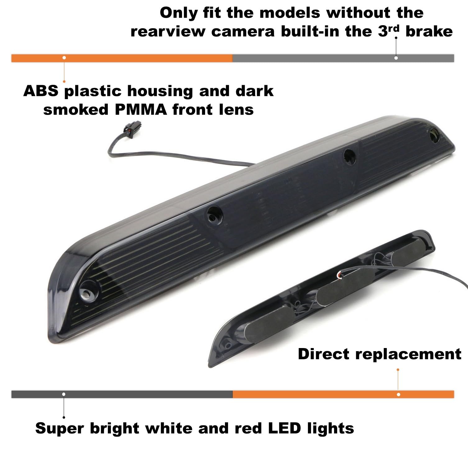 Ijdmtoy Smoked Lens Full Led High Mount Third Brake/Stop Light Assembly Compatible With Ford 2015-2020 F-150, 2017-Up F-250 F-350, 2019-Up Ranger, 2022-Up Maverick