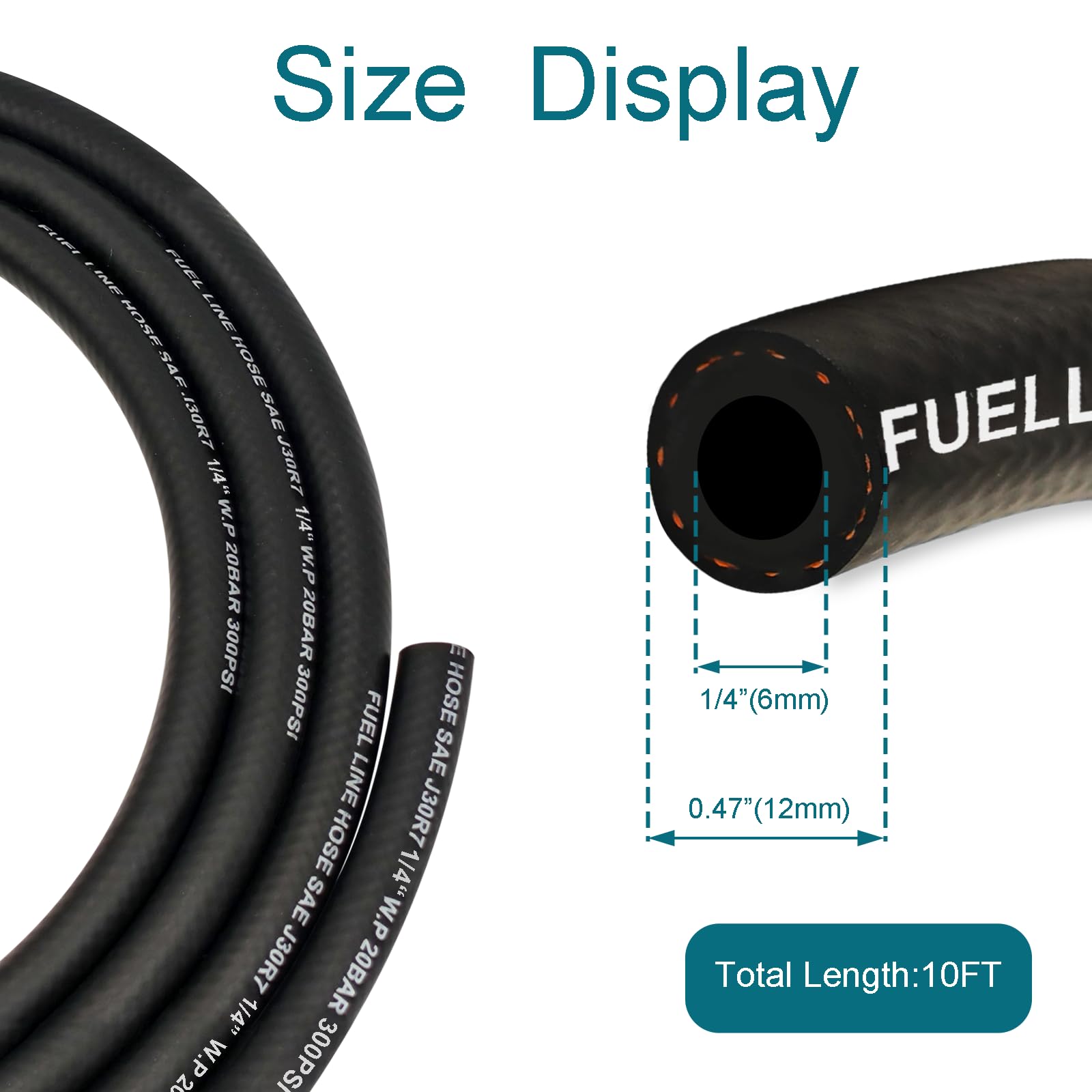 Housun Fuel Line 1/4 Inch Id, Fuel Hose 10Ft, J30R7 Fuel Line Hose Nbr For Automotive Fuel Systems Engines.