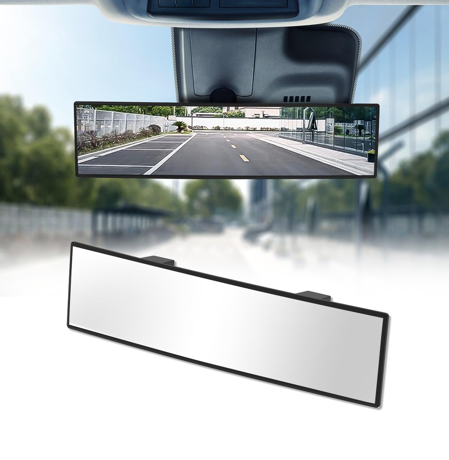 Hmmtyrack Rear View Mirror, Chrome Anti-Glare Panoramic Rear Mirrors Universal 12 Inch Convex Car Interior Clip On Extra Big Wid