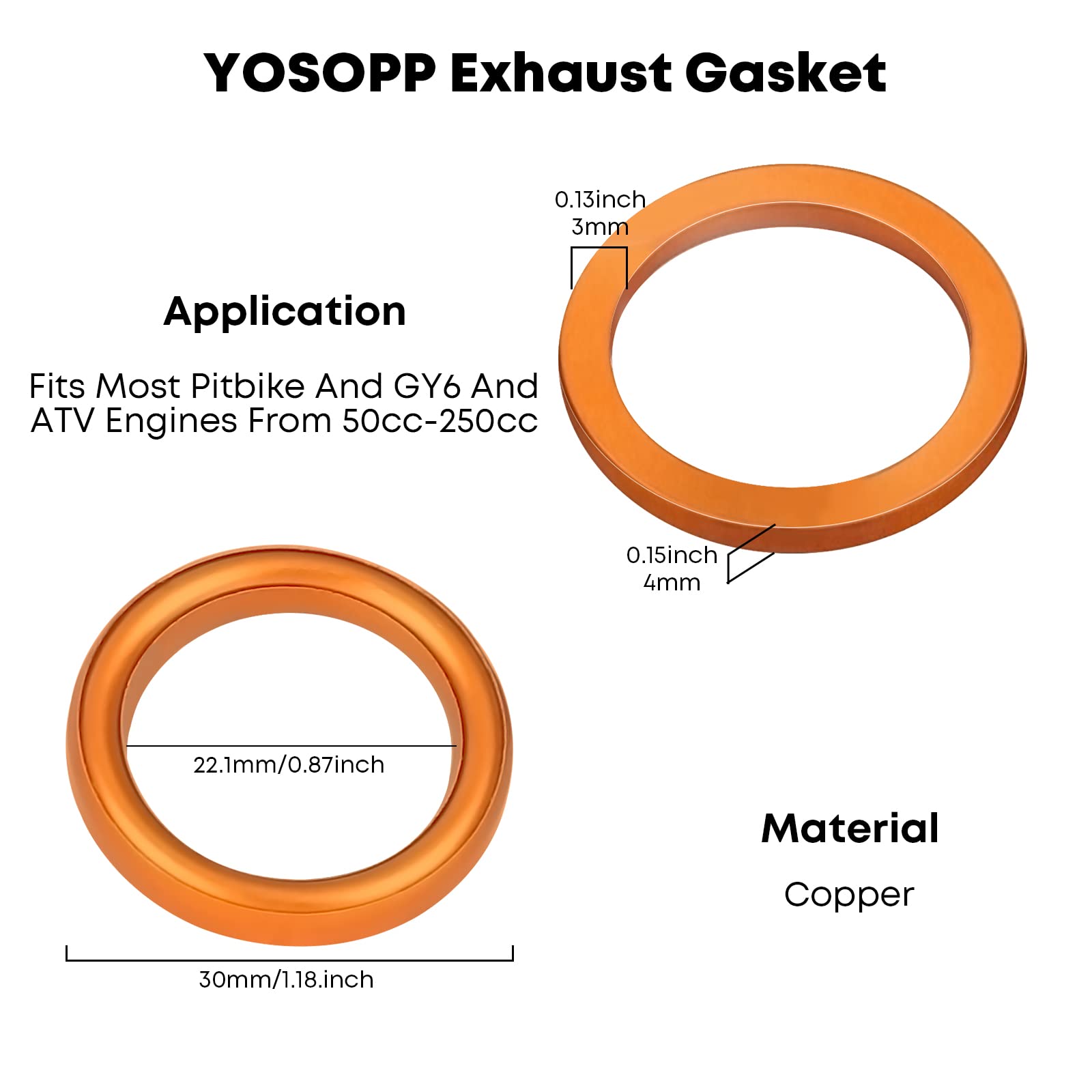 YOSOPP GY6 Exhaust Bolt Nuts Gasket for 50cc 70cc 90cc 110cc 125cc 150cc Scooters ATVs GMB139 Engine Moped Quad 4 Wheeler Dune B