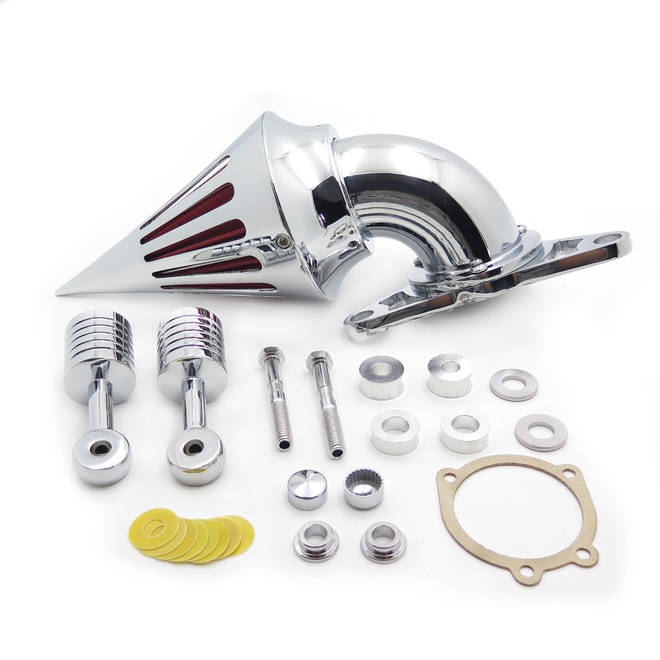 HASkulle Cone Spike Air Cleaner Intake with Red Filter for Dyna Wide Glide 1999-2007 Road King 1999-2007 Fat Boy 2000-2007 Chrom