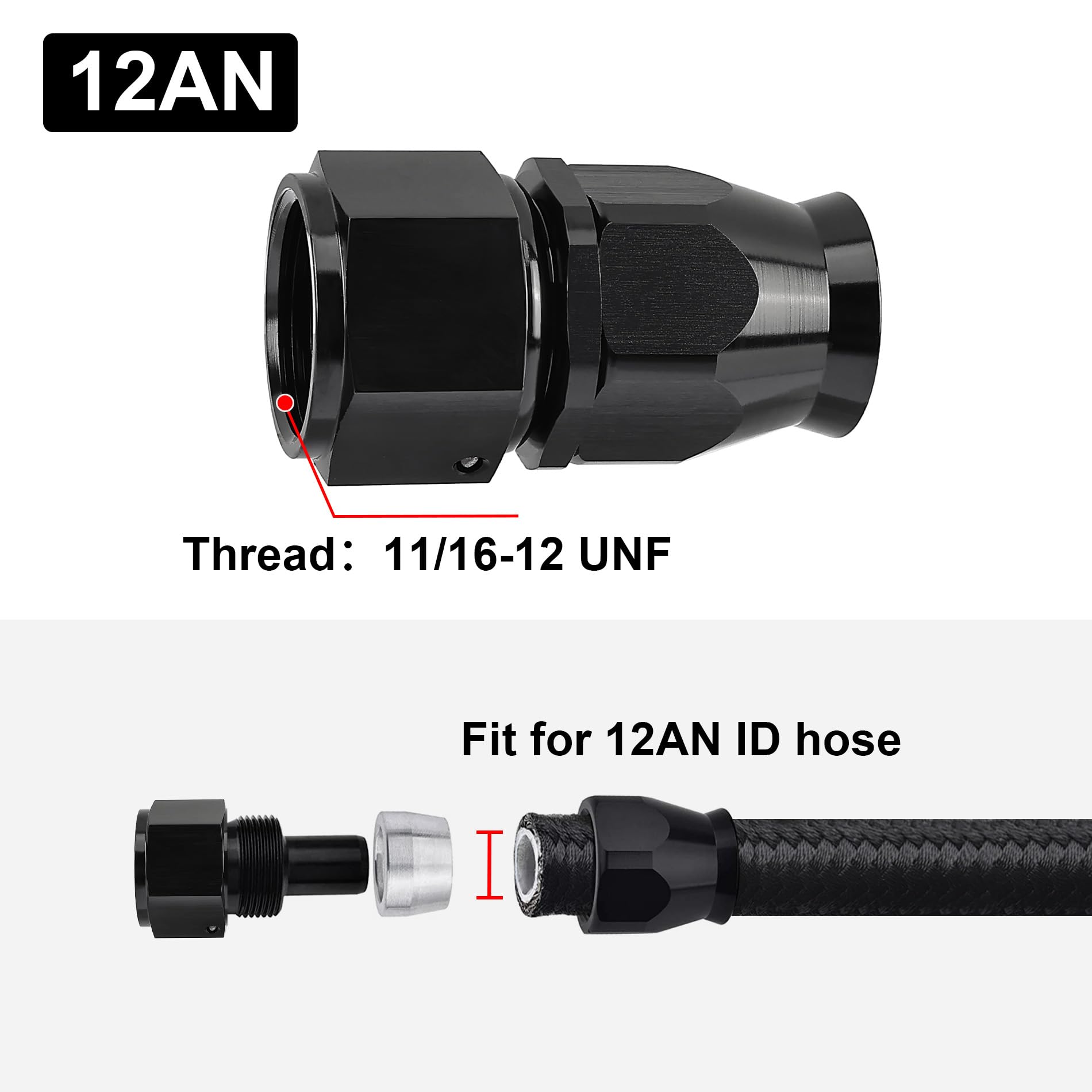 Evil Energy 12An Ptfe Hose End Fitting Straight Black For Ptfe Hose Only 2Pcs