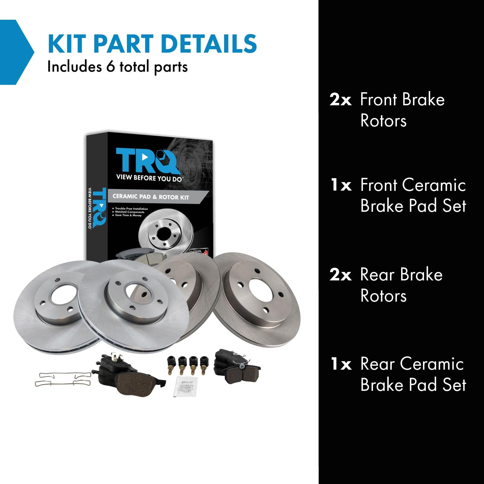 Trq Front And Rear Brake Pad & Rotor Kit Brake Pads Brake Rotor Ceramic Compatible With 2005-2007 Ford Focus