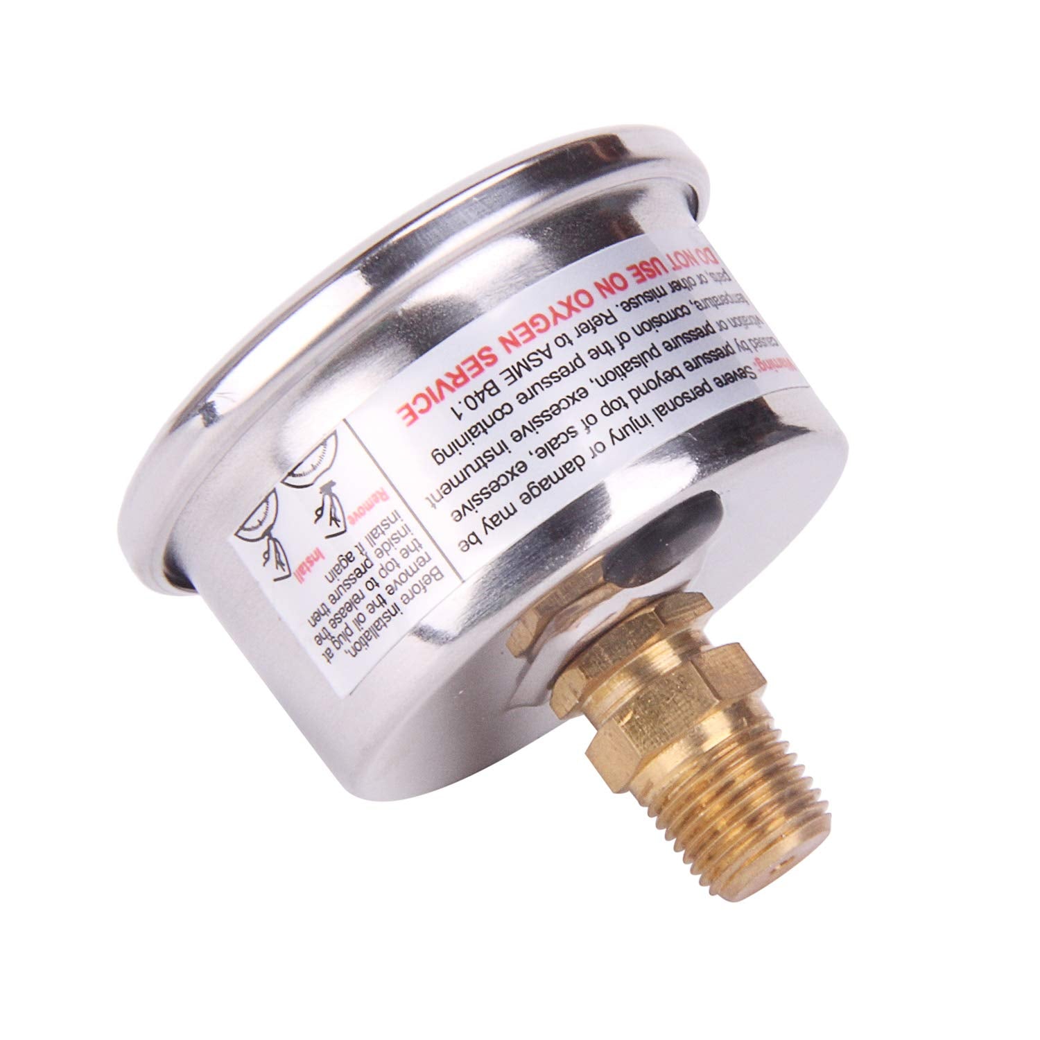 MEASUREMAN 1.5'' Black Dial, 304 Stainless Steel case, Liquid Filled Fuel Pressure Gauge, 0-15Psi, 3-2-3%, 1/8'' NPT Center Back