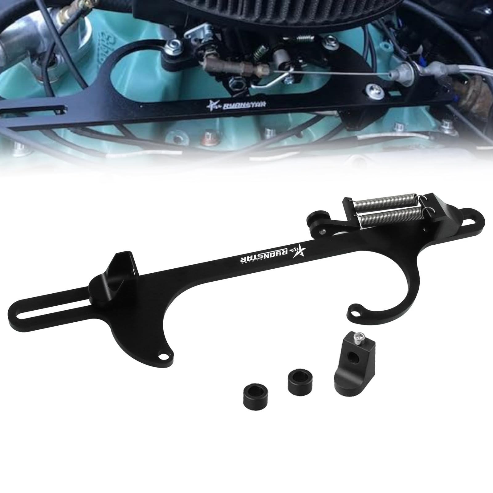 Ryanstar Racing Billet Aluminum Throttle Cable Bracket Compatible With 4500 Carburetor With Dual Return Springs - Black