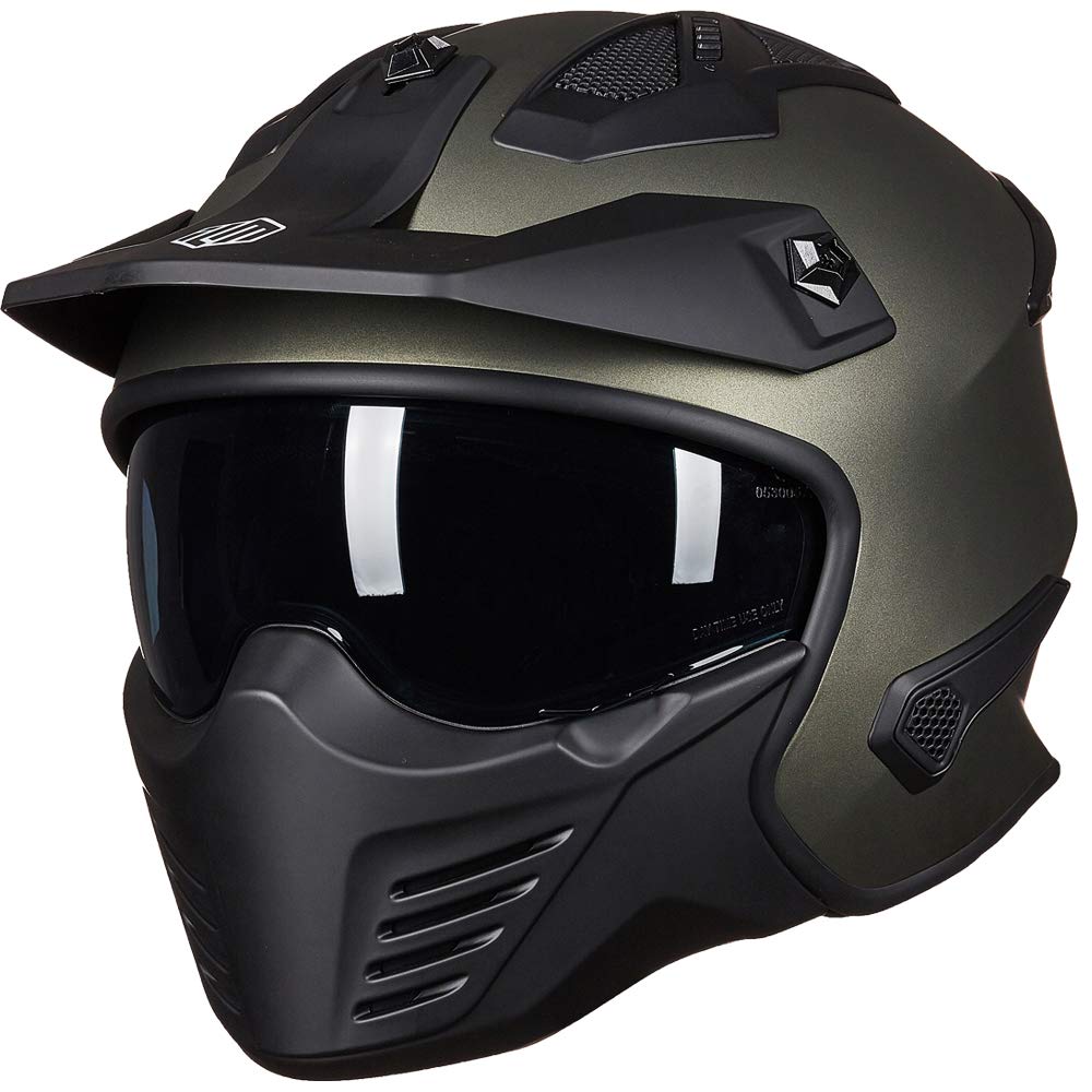 Ilm Open Face Motorcycle 3/4 Half Helmet For Dirt Bike Moped Atv Utv Motocross Cruiser Scooter Dot Model 726X (Midnight Green,S)