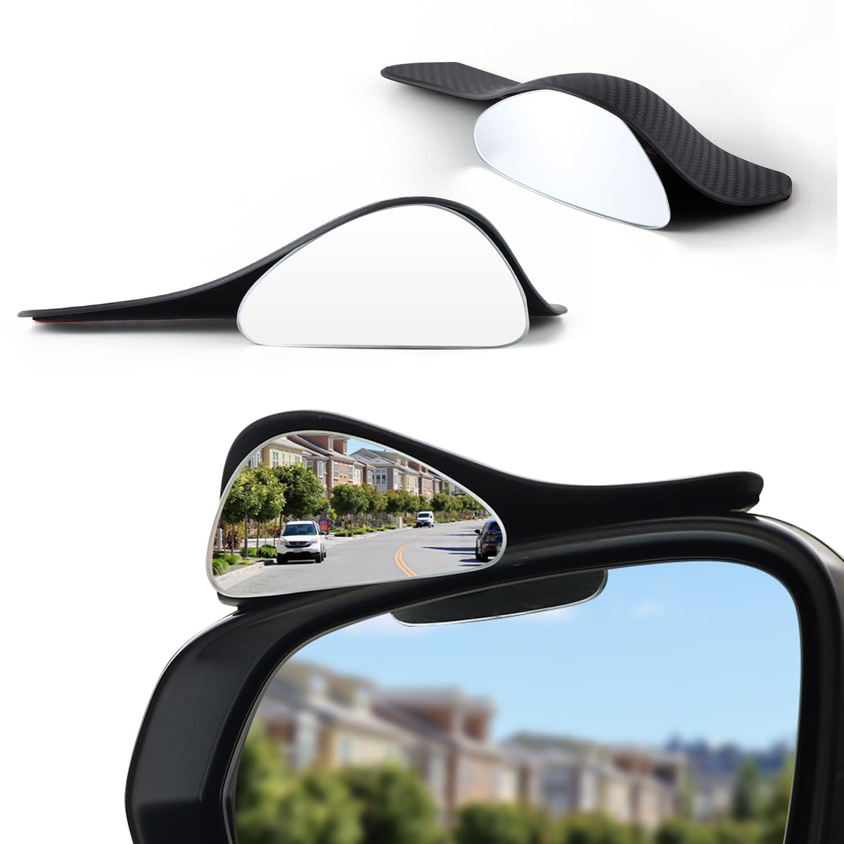 Livtee Blind Spot Mirror With Side Mirror Rain Guard, Carbon Fiber 2-In-1 Side Mirror Covers Kit With Wide Angle Adjustable Stic