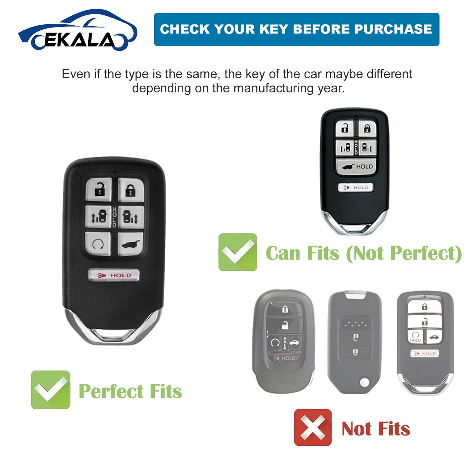 EKALA for Honda Odyssey Key Fob Cover with Leather Keychain, 7 Buttons Soft TPU Keys Shells Compatible with 2018 - 2024 Honda Od