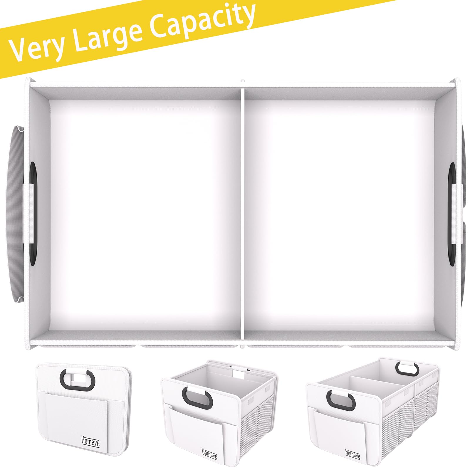 Homeve Car Trunk Organizer, Reinforced Handles, Collapsible Multi-Compartment Car Organizer, Foldable & Waterproof, 600D Oxford