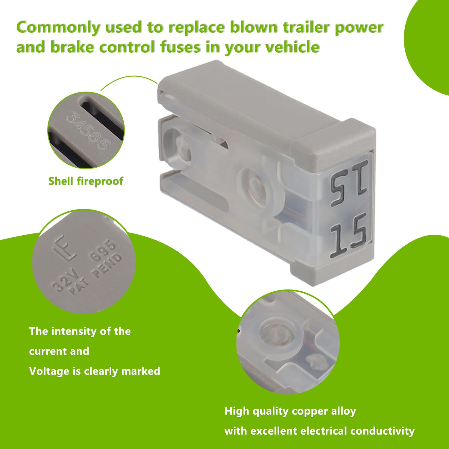 EPLZON 15A 32V Mini Slotted Automotive MCASE Shaped Cartridge Fuse Kit(Pack of 6pcs,15A)
