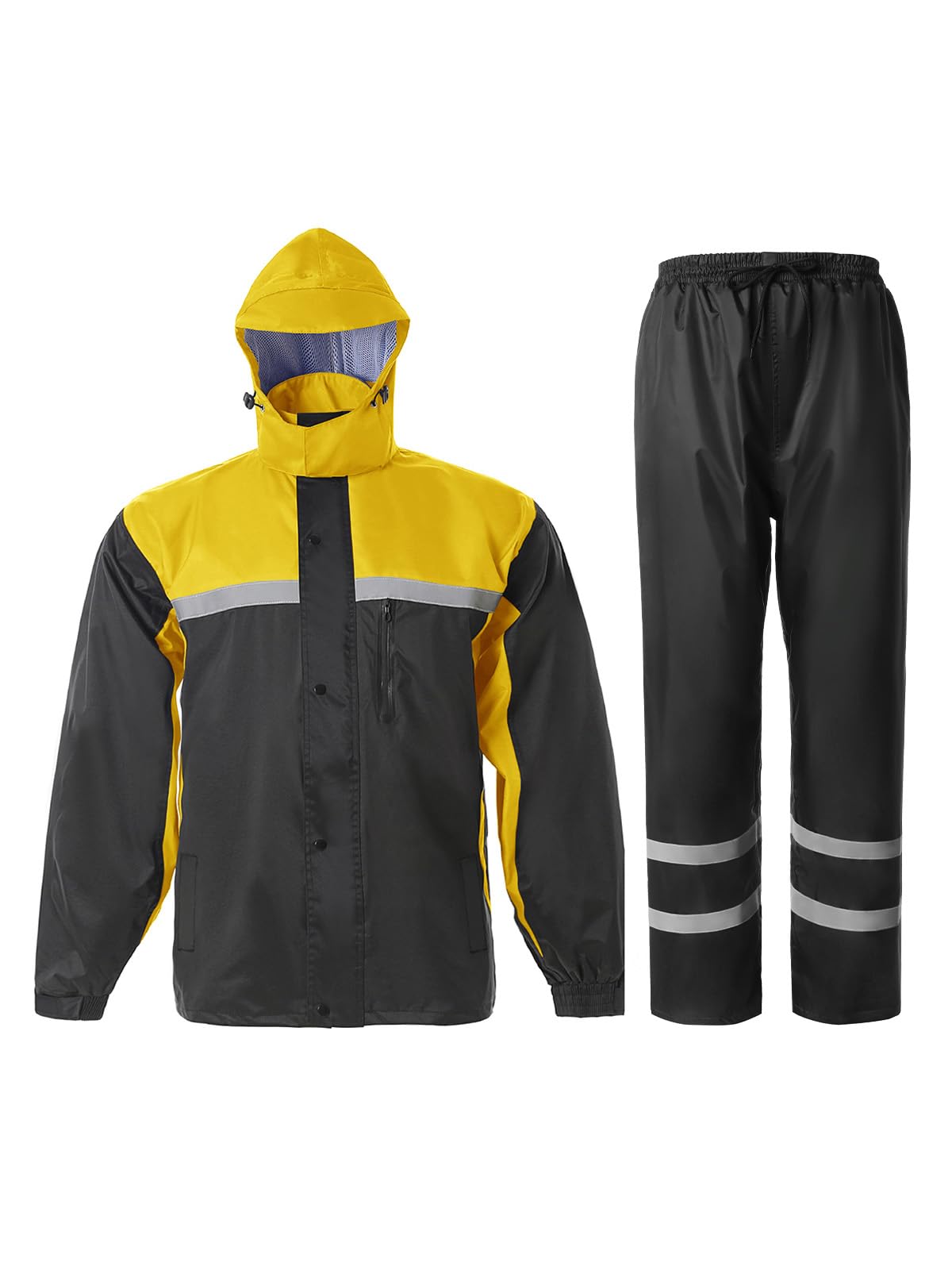 Saphirose Men 'S Rain Suit High Visibility Reflective Work Rain Jacket Pants For All Sport Farm Fishing Motorcycle (Black/Yellow