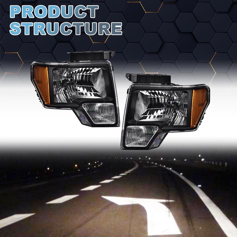 Pit66 Headlight Headlamp Assembly Compatible With Ford F150 2009 2010 2011 2012 2013 2014 Passenger And Driver Halogen Headlamp