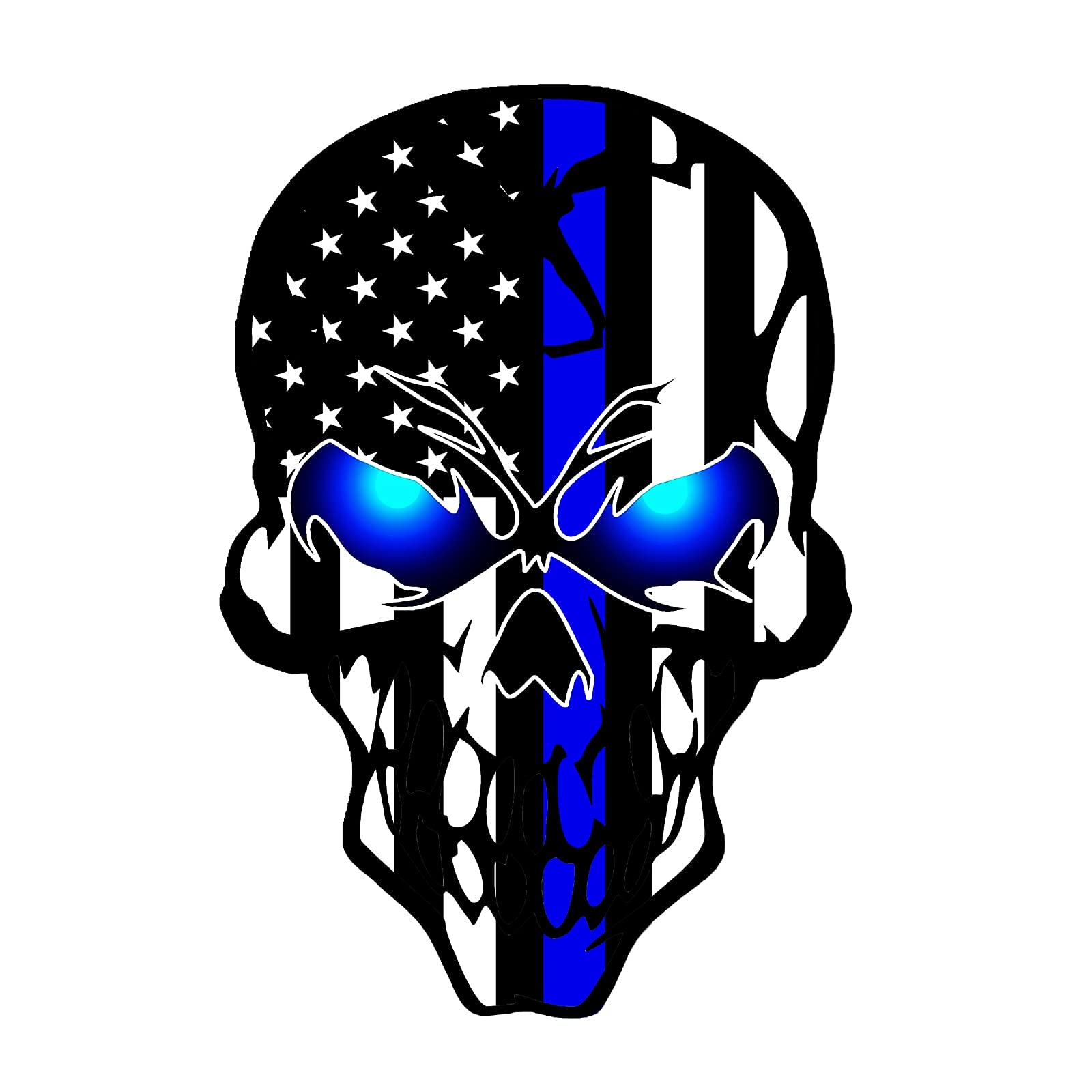 2 Pack Car Decals Stickers Skull Reflective Us Flag With Thin Blue Line, Honoring Police Law Enforcement Vinyl Stickers Van Truc