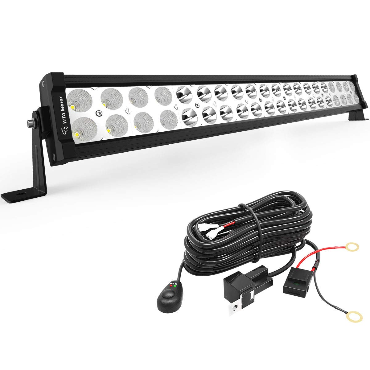 Yitamotor 22 Inch Led Light Bar 120W Spot Flood Combo Offroad Waterproof Dual Row Driving Lights With 16Awg Wiring Harness Compa