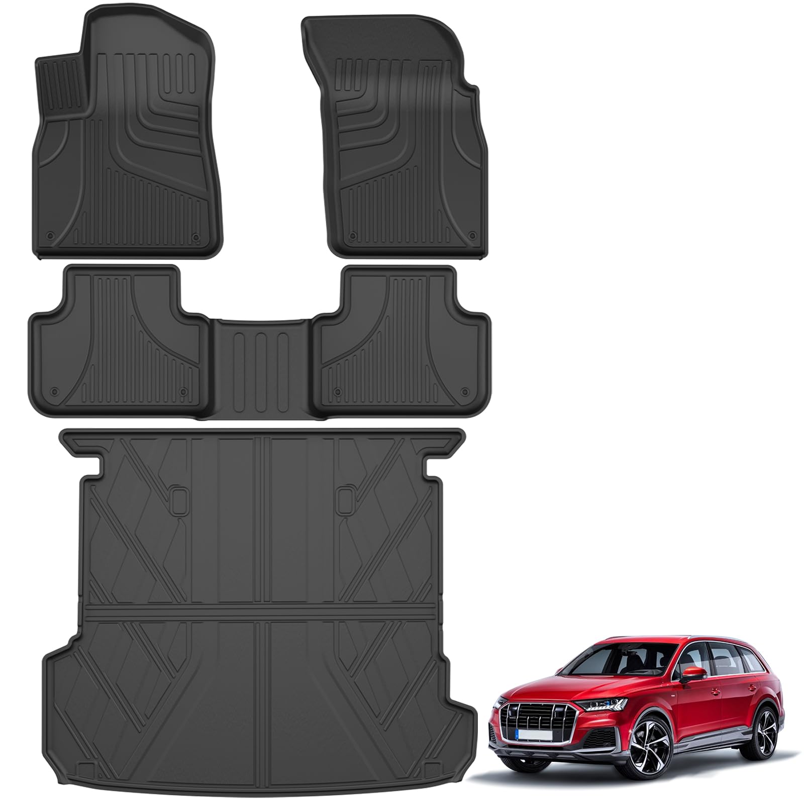 Aomsazto Floor Mats & Cargo Liner Fit For 2017-2025 Audi Q7/Sq7 - Custom Fit All Weather Tpe Rubber Floor Liners For Audi Q7 1St