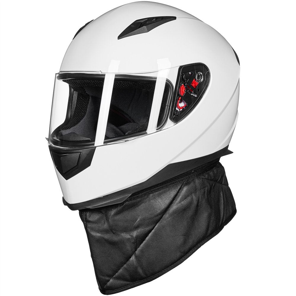 Ilm Full Face Motorcycle Street Bike Helmet With Removable Winter Neck Scarf + 2 Visors Dot Model-Jk313 (M, White)
