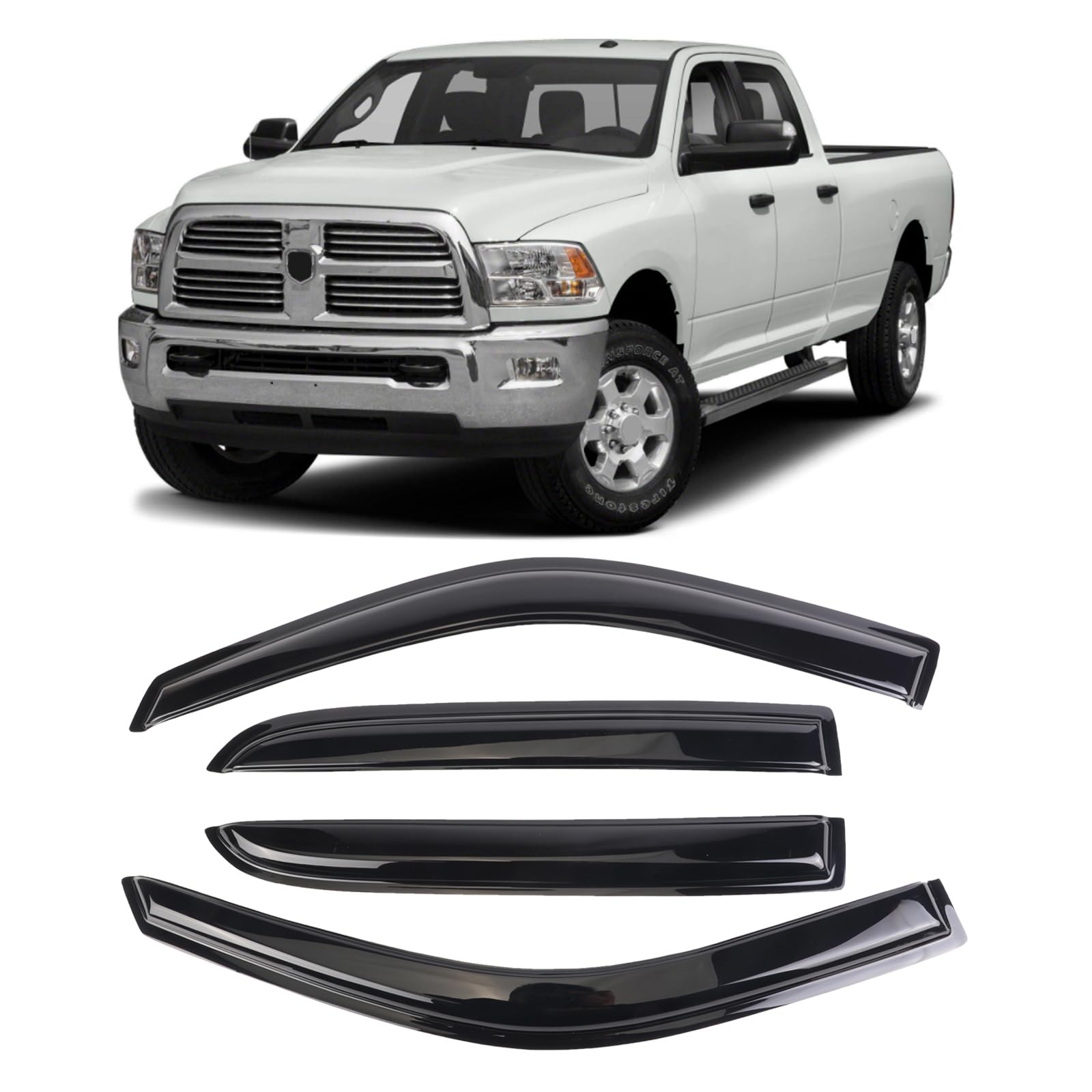 Sontian Window Visors Deflectors Tape-On For Trucks 2009-2014 Dod-Ge Ram 1500/2500/3500, Rain Guards, Window Visors For Cars, Ve