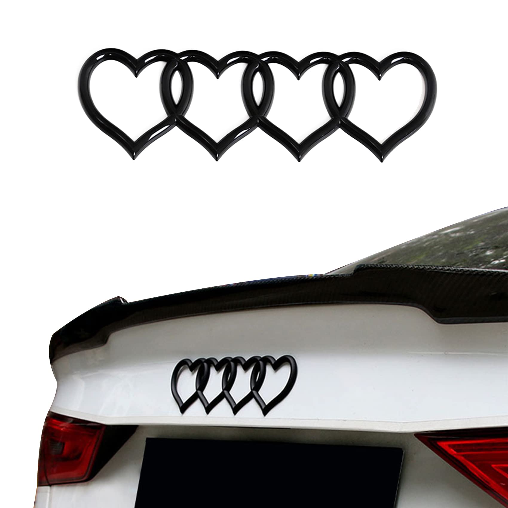 3D Badge Decal Sticker, Love Heart Logo Rear Trunk Emblem, Car Replacement 3D Sticker, Car Exterior Emblems Badge 3D Sticker Decal Fit For Audi A3 A4 A5 A6 A8 Tt R8 Q3 Q5 Q7 (Bright Black)