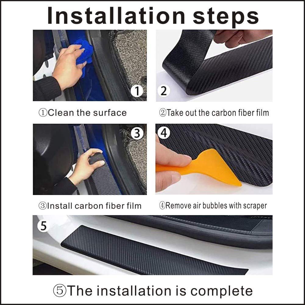 Maxdool 4Pcs Car Door Sill Protector Reflective 4D Carbon Fiber Sticker Decoration Door Entry Guard Door Sill Scuff Plate Sticke
