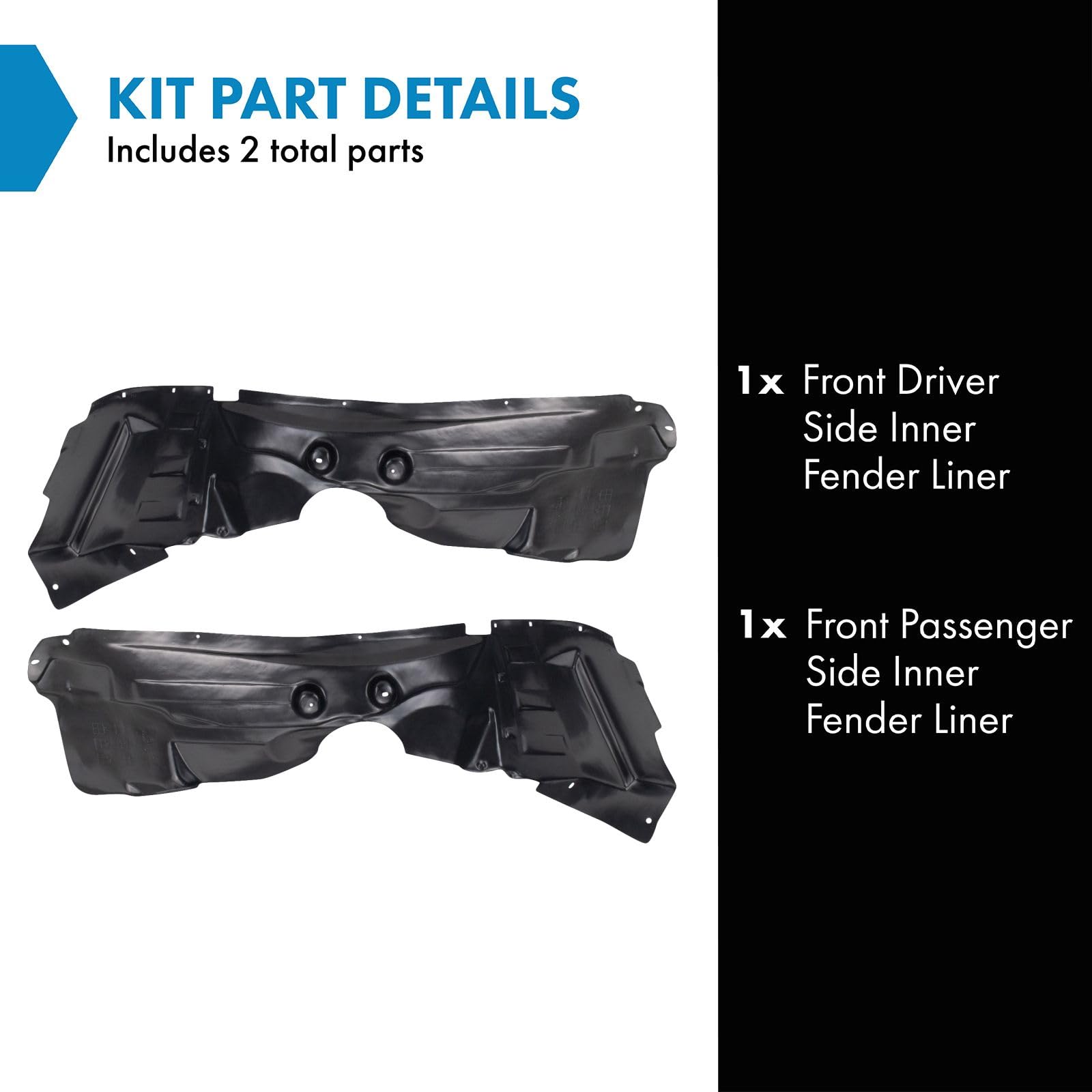 Trq Front Inner Fender Liner Set Compatible With 2009-2020 Dodge Journey Ch1248141 Ch1249141