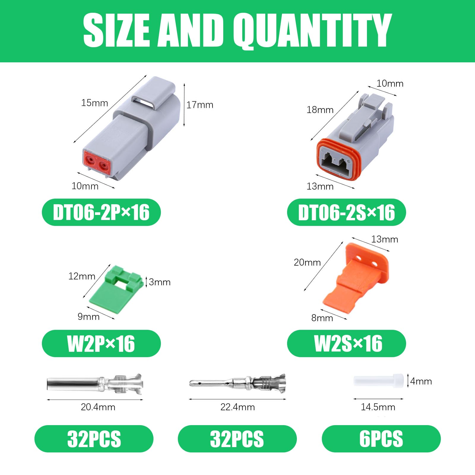 134 Pcs Deutsch Dt Grey 2 Pin Connectors 16 Set, Waterproof Electrical Wire Connector With Stamped Contacts And Seal Plug For Tr