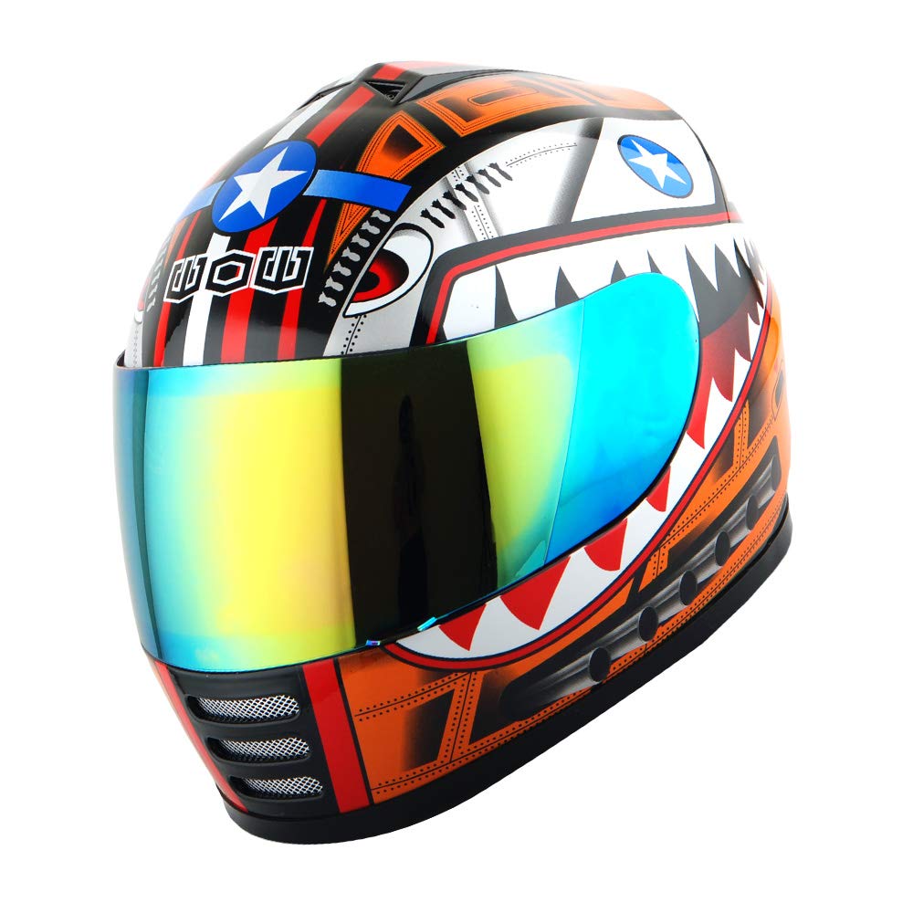 Wow Motorcycle Full Face Helmet Street Bike Bmx Mx Youth Kids Shark Orange