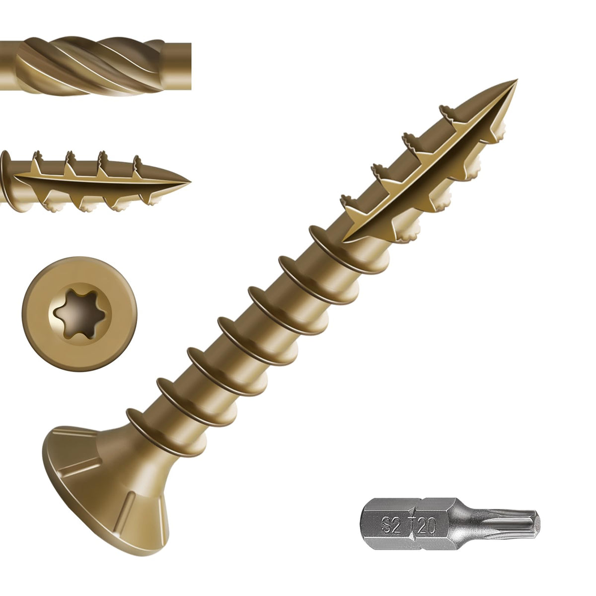 Wensilon #8 * 1' Deck Screws, (480Pcs) 2 Lbs.Exterior Wood Screws, Rust Resistant Epoxy Coated, Bronze, T20 Star Bit