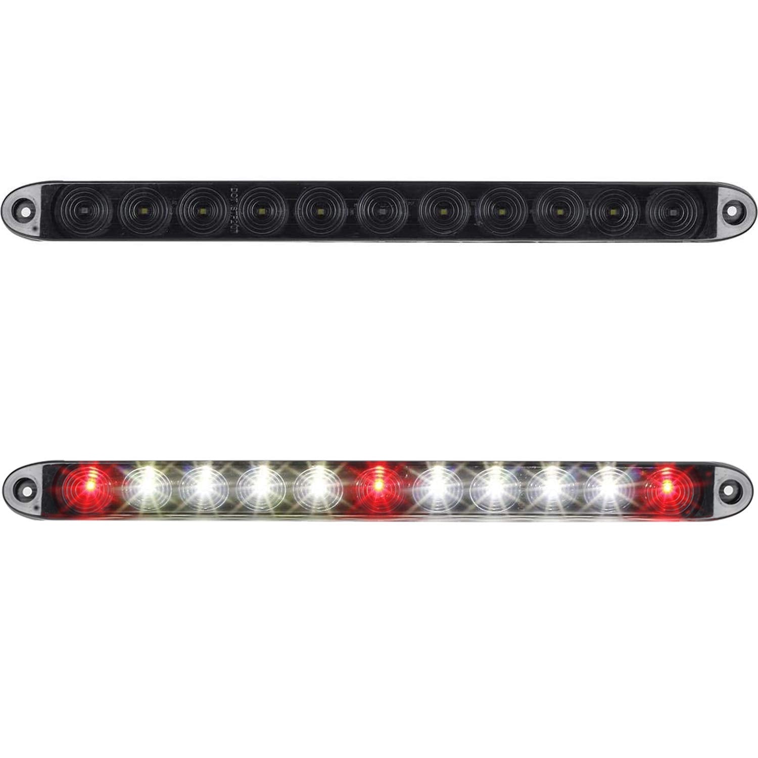 Partsam 2Pcs 15'' Inch Led Trailer Light Bar Smoked Red 3 Id Bar W/Reverse White Light 11 Led Truck Trailer Rv Waterproof Red 3 