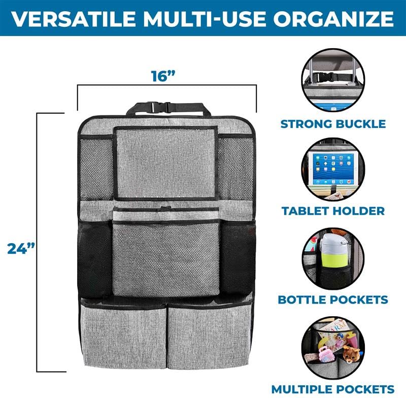 Econour Car Back Seat Organizer (2-Pack) | 600D Oxford Fabric With 9 Storage Pockets & Touch Screen Tablet Holder | Waterproof &