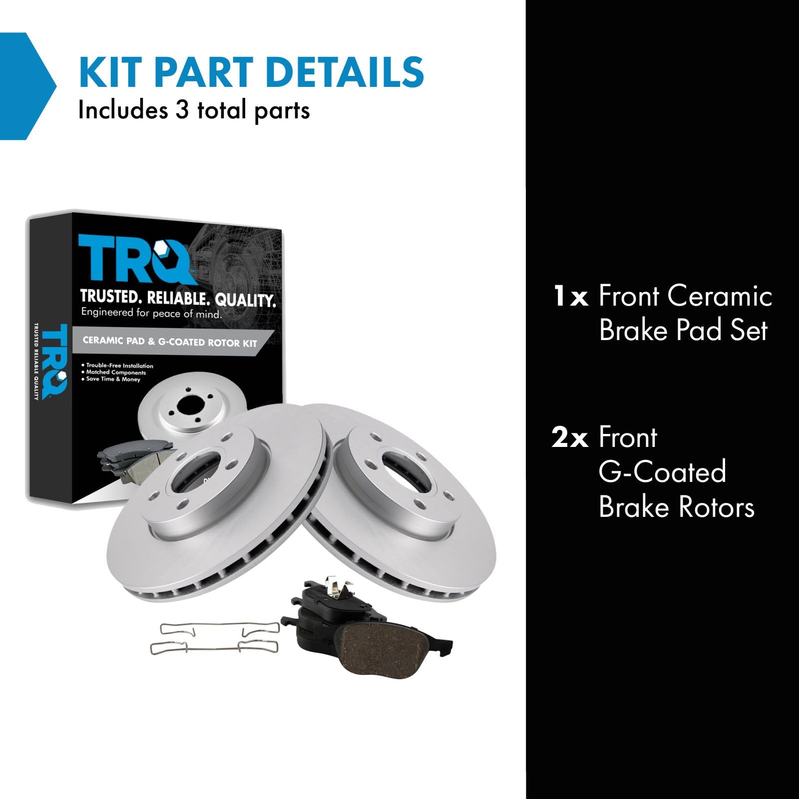 Trq Front Brake Pad & Rotor Kit Brake Pads Brake Rotor Ceramic Premium G-Coated Compatible With 2013-2018 Ford C-Max 2012-2018 F