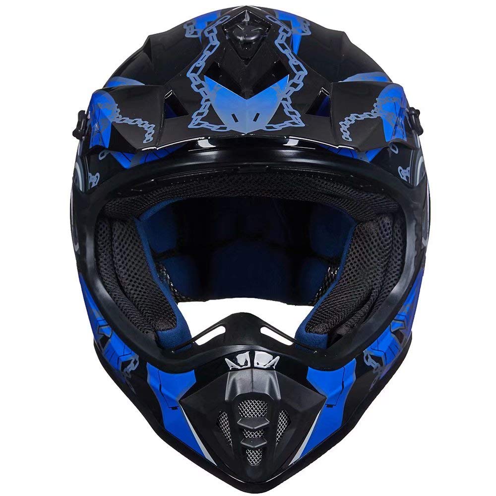 Ilm Youth & Kids Dirt Bike Helmets Motocross Atv Dirtbike Bmx Mx Offroad Full Face Motorcycle Helmet, Dot Approved Model 128Ys (Blue Black, Youth-Large)