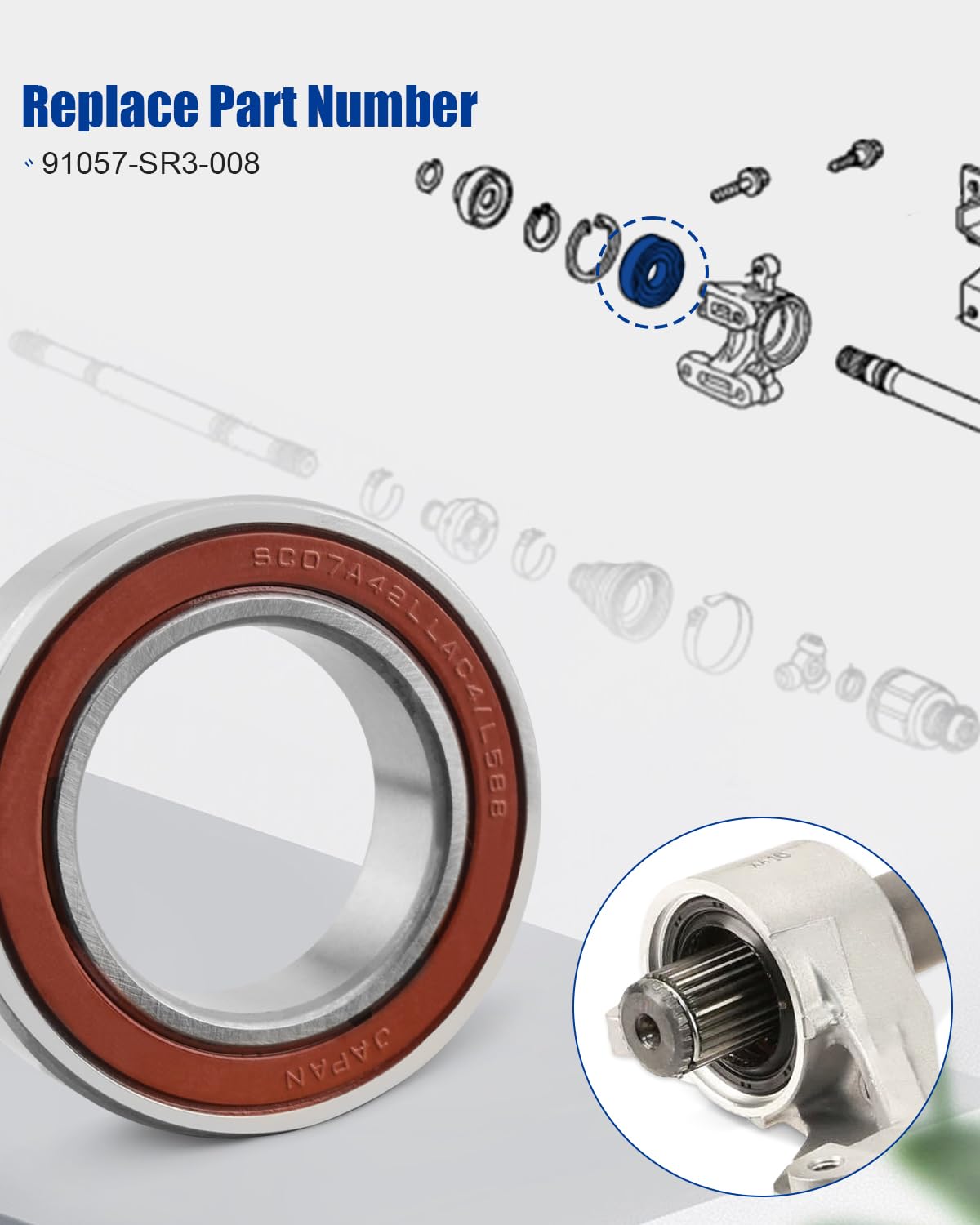 ANODZU 91057-SR3-008 Half Shaft Bearing, Fit for Honda Accord City Civic CR-V HR-V Integra Odyssey