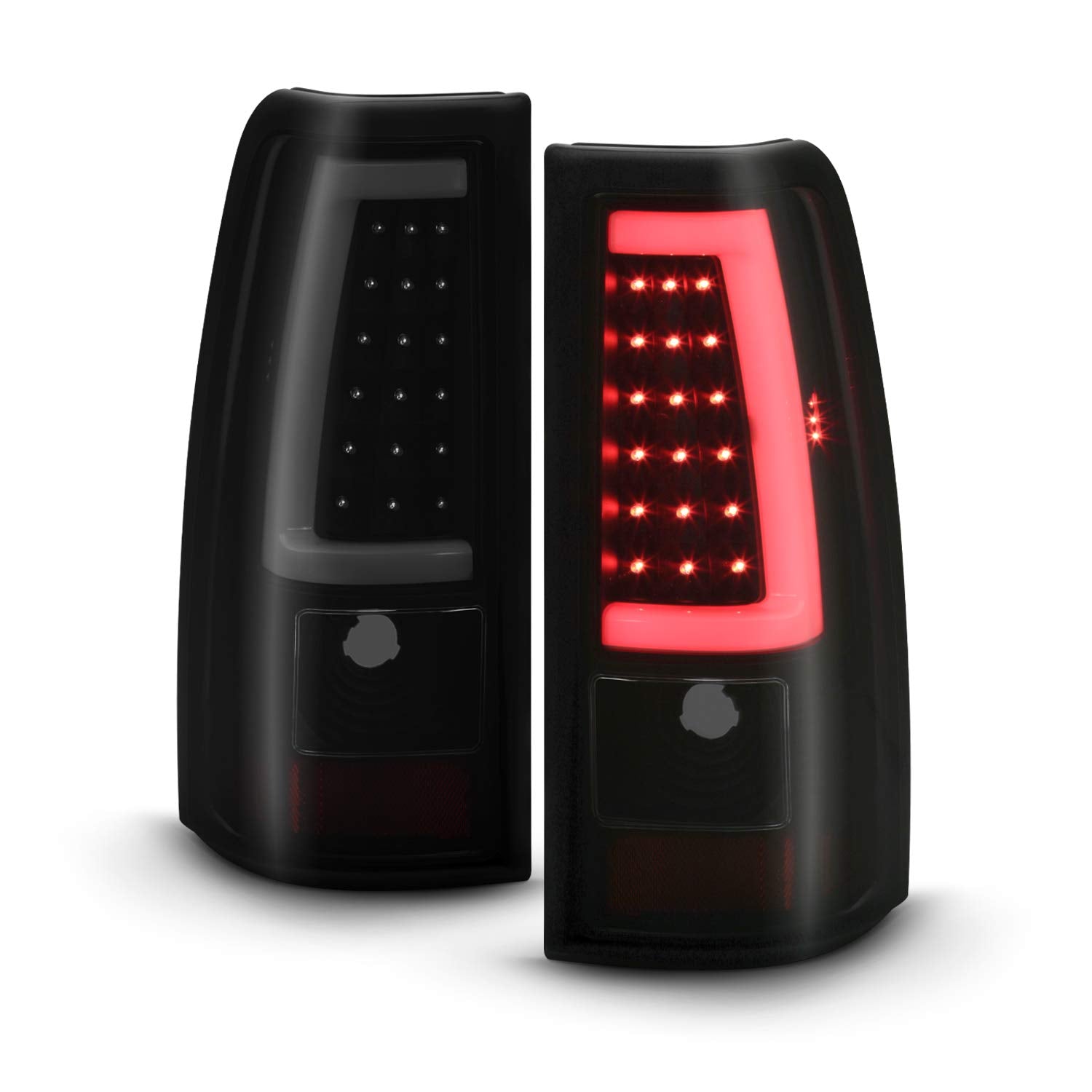 Akkon - Fits 2003-2006 Chevy Silverado 1500/2500/3500/1500Hd/2500Hd 2007 Classic C-Tube Black Smoked Tail Lights Pair Fleetside