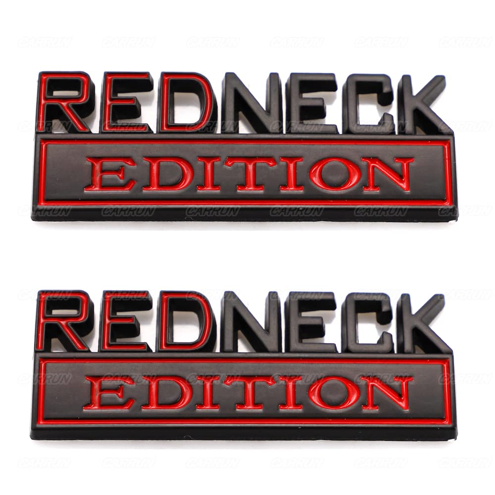 2 Pcs Redneck Edition Emblem Car Side Rear Front Hood Trunk Door Badge 3D Decal Sticker Fit For Car Truck Suv (Redneck, Black Re