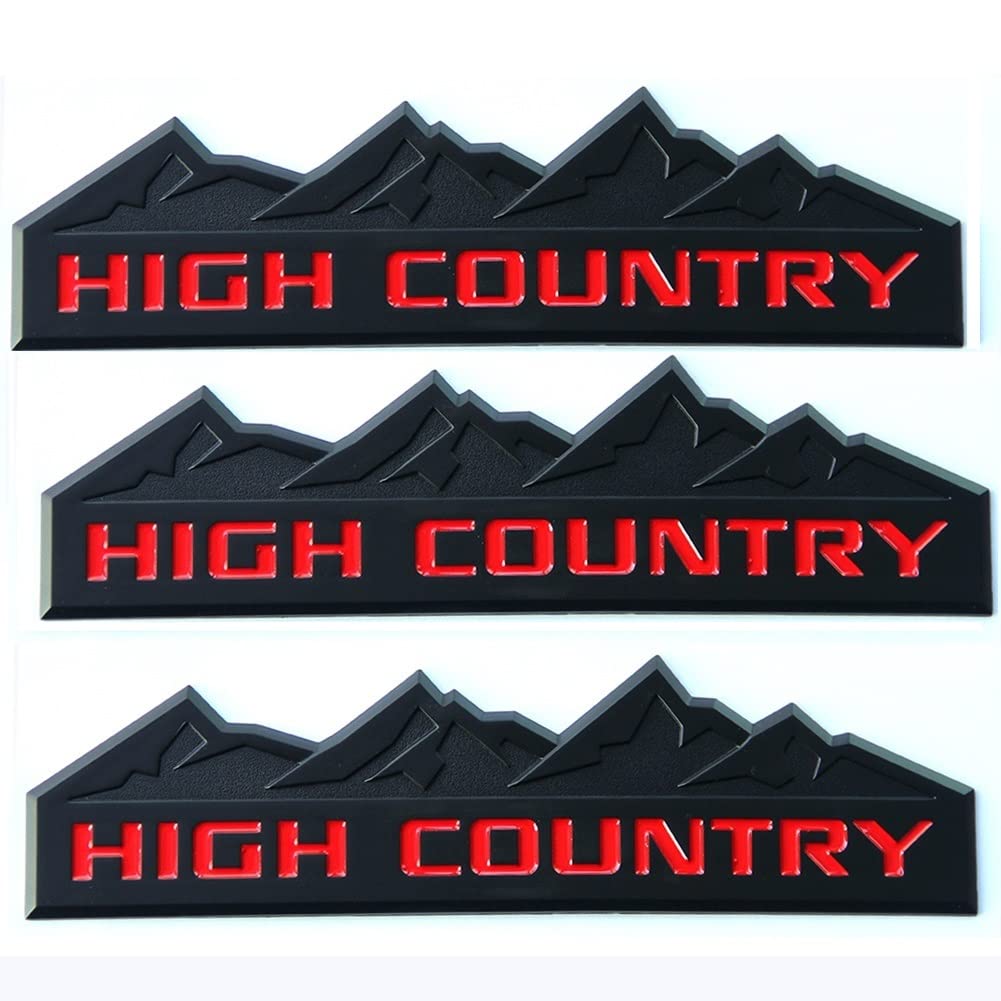 Yoaoo 3X Genuine Black High Country Emblem Badges Door Tailgate 3D Nameplate For Silverado 1500 2500Hd Sierra 3500Hd Oem Red