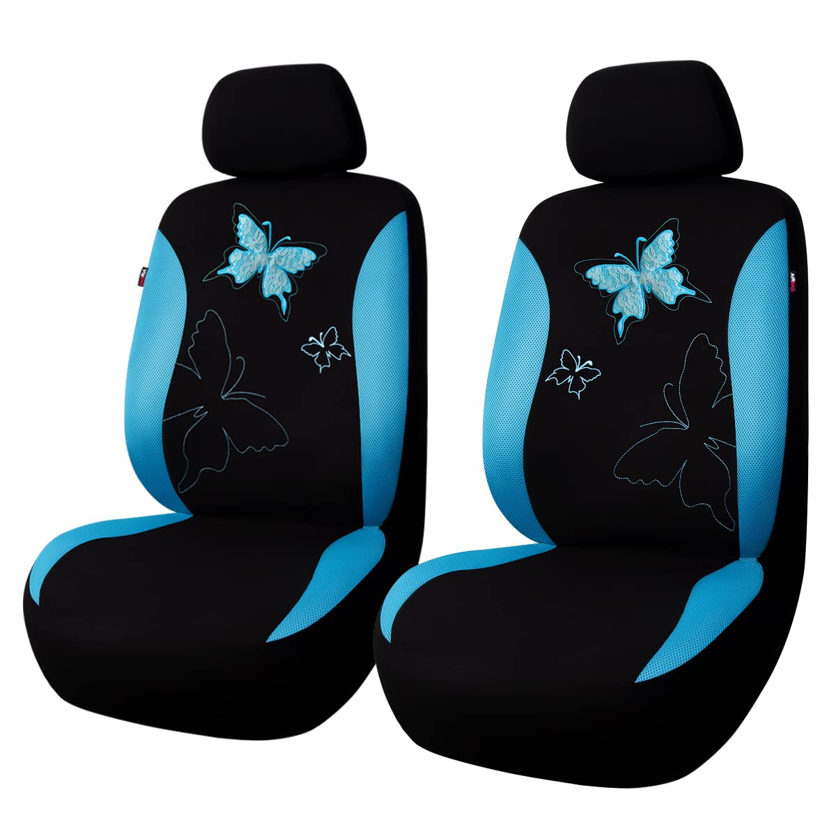 Flying Banner Butterfly Car Seat Covers Ful Set Fashion Universal Lady Woman Female Rear Bench Split Colorized (Mint Blue, 2 Fronts - Lace)