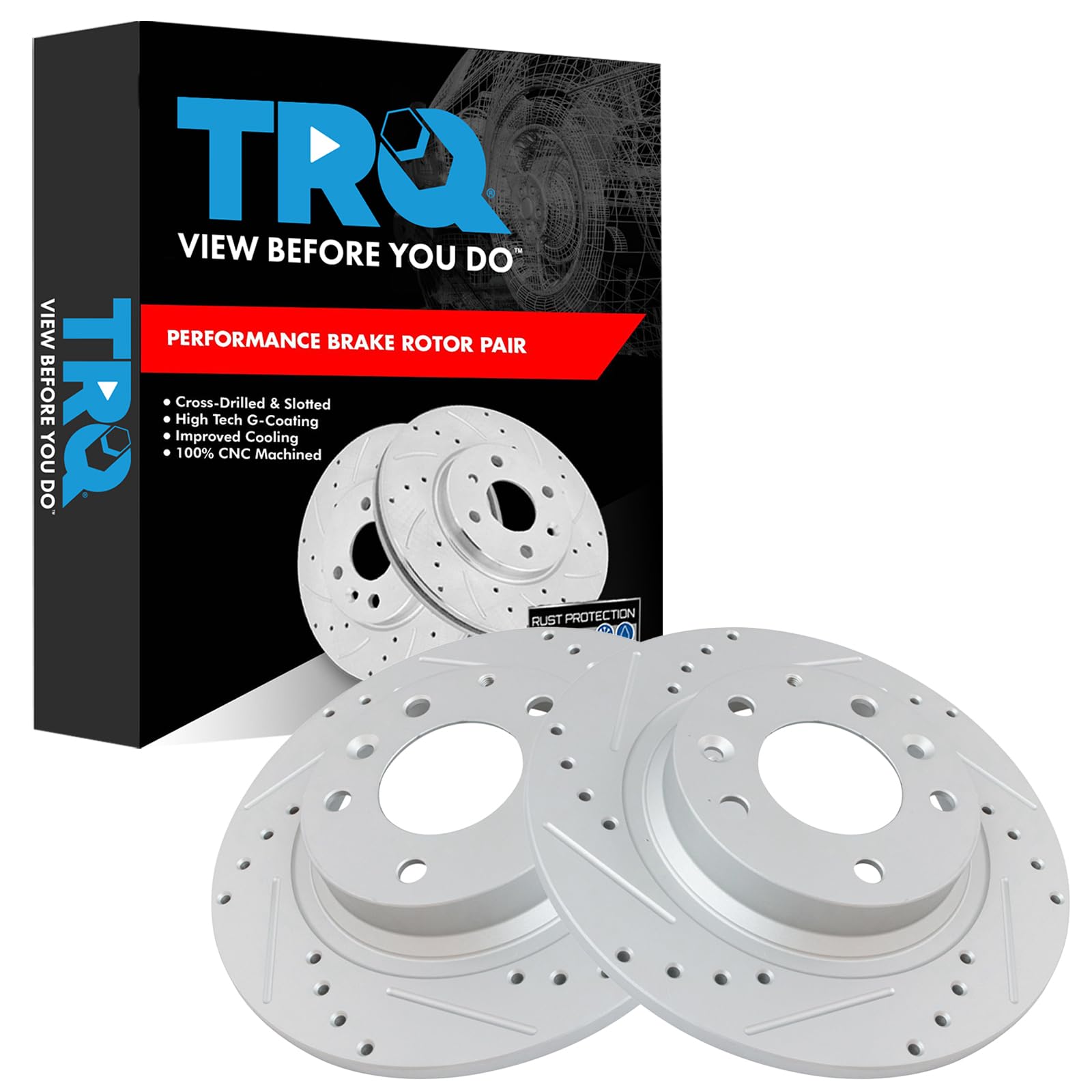 Trq Rear Performance Brake Rotor Drilled Slotted Pair Set For 2003-2013 Mazda 6/2006-2012 Fusion / 2006-2011 Milan / 2007-2012 M