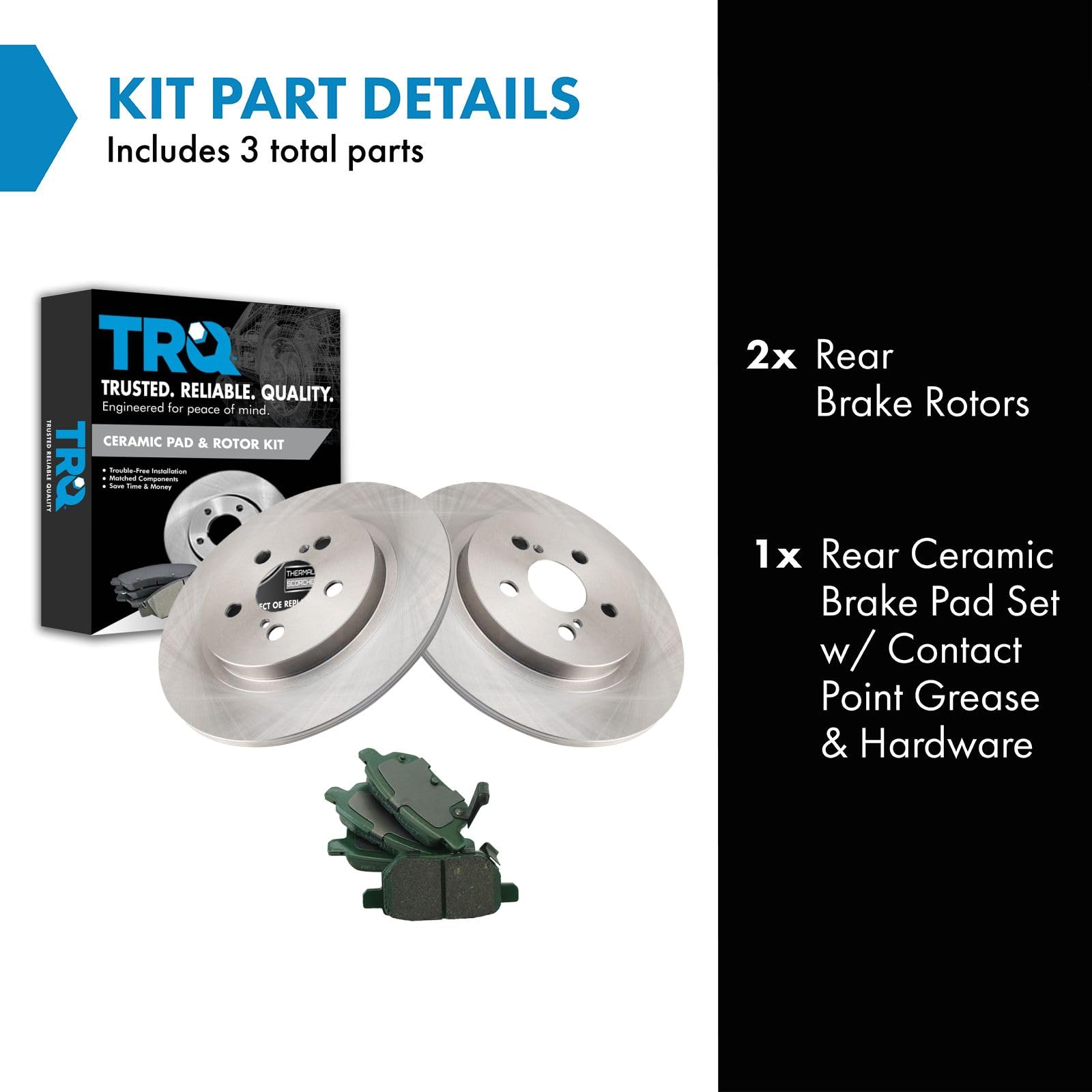 TRQ Rear Brake Pad & Rotor Kit Brake Pads Brake Rotor Ceramic Solid Compatible with 2011-2017 Lexus CT200h