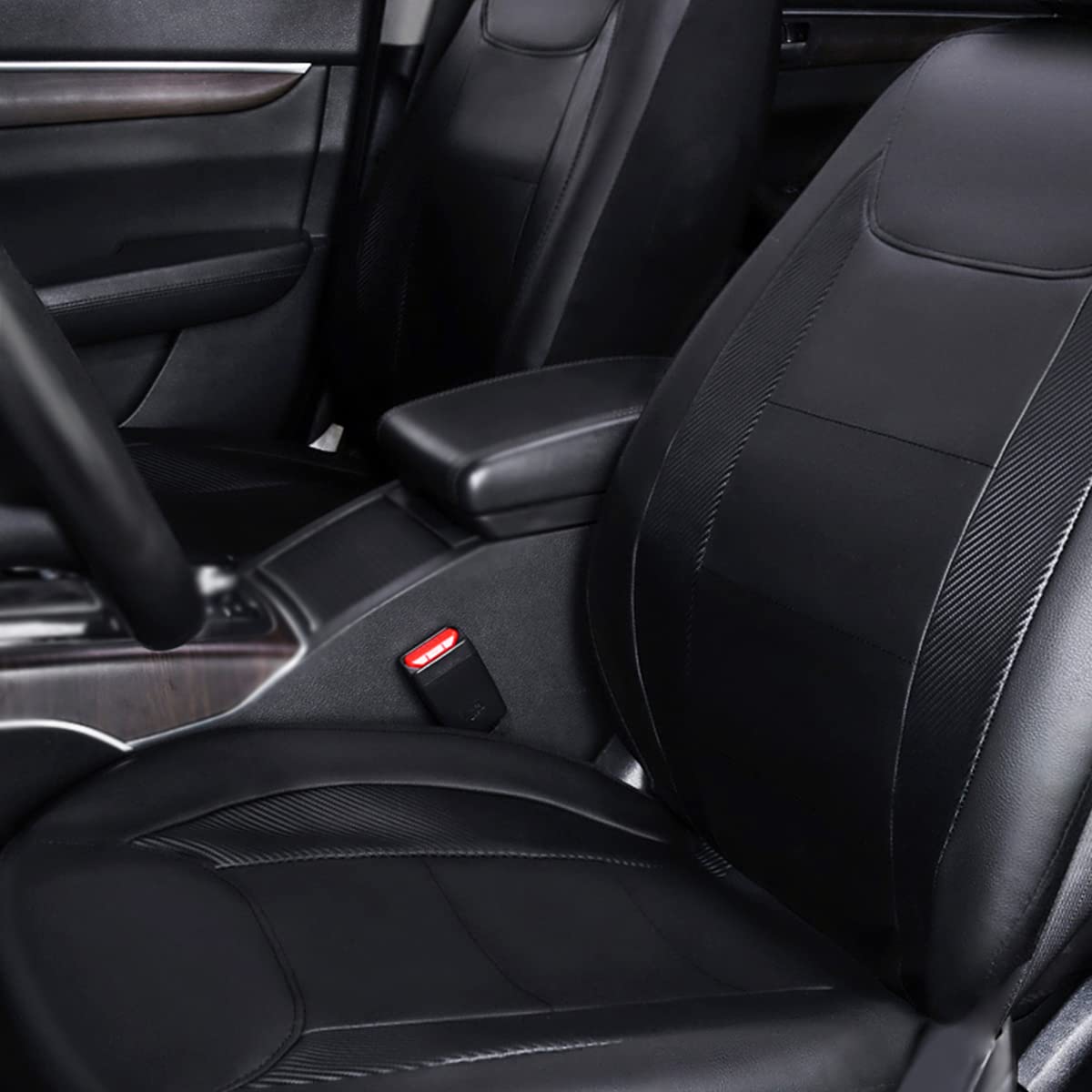 Flying Banner Car Seat Covers Protects Water Proof Faux Leather Carbon Fiber Fronts Solid Black (Solid Black, Front Pair)