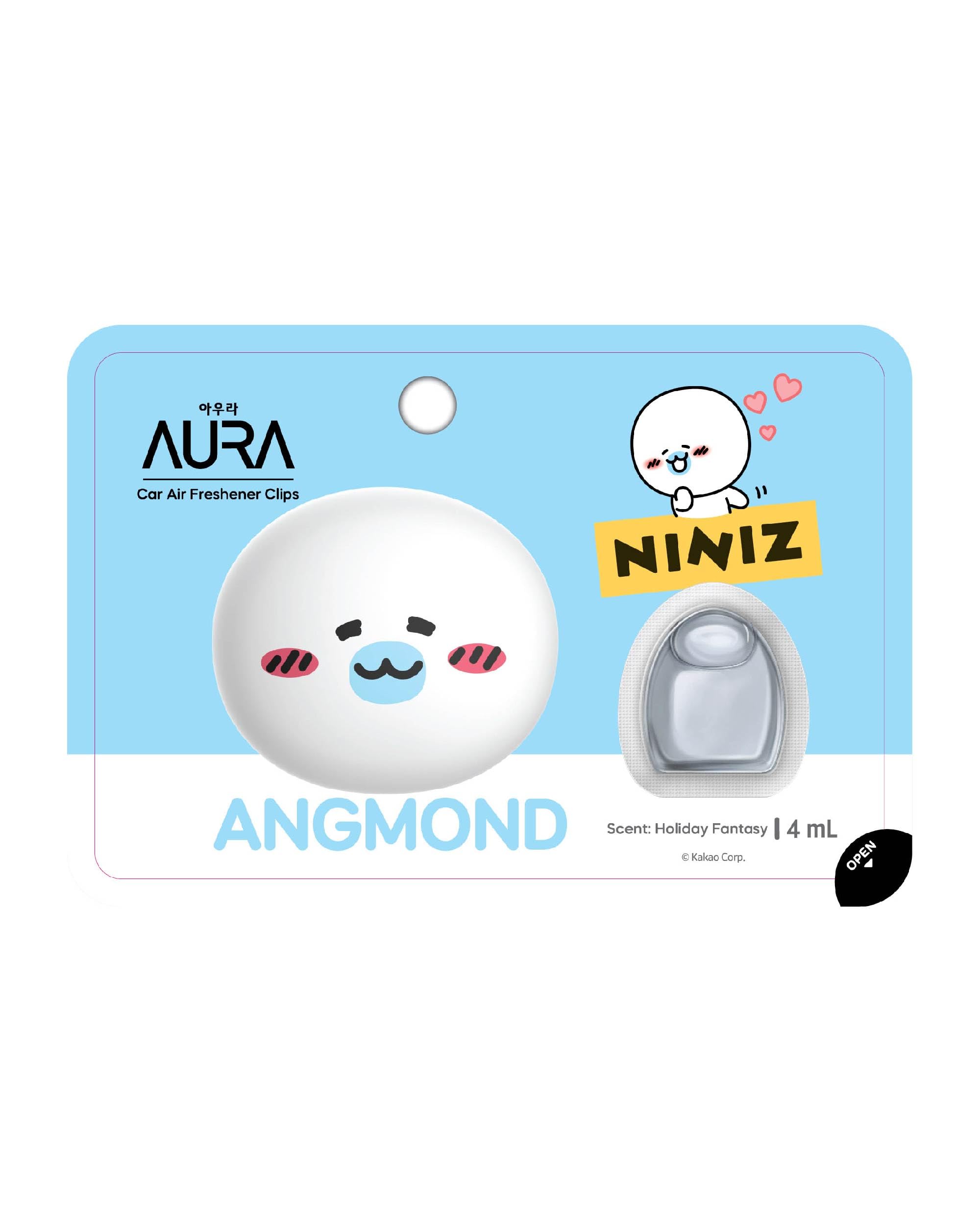 Aura Car Air Freshener Vent Clip, Niniz Angmond (Holiday Fantasy, 0.14Fl Oz) - Long-Lasting Odor-Fighting Scent. Kakao Friends F