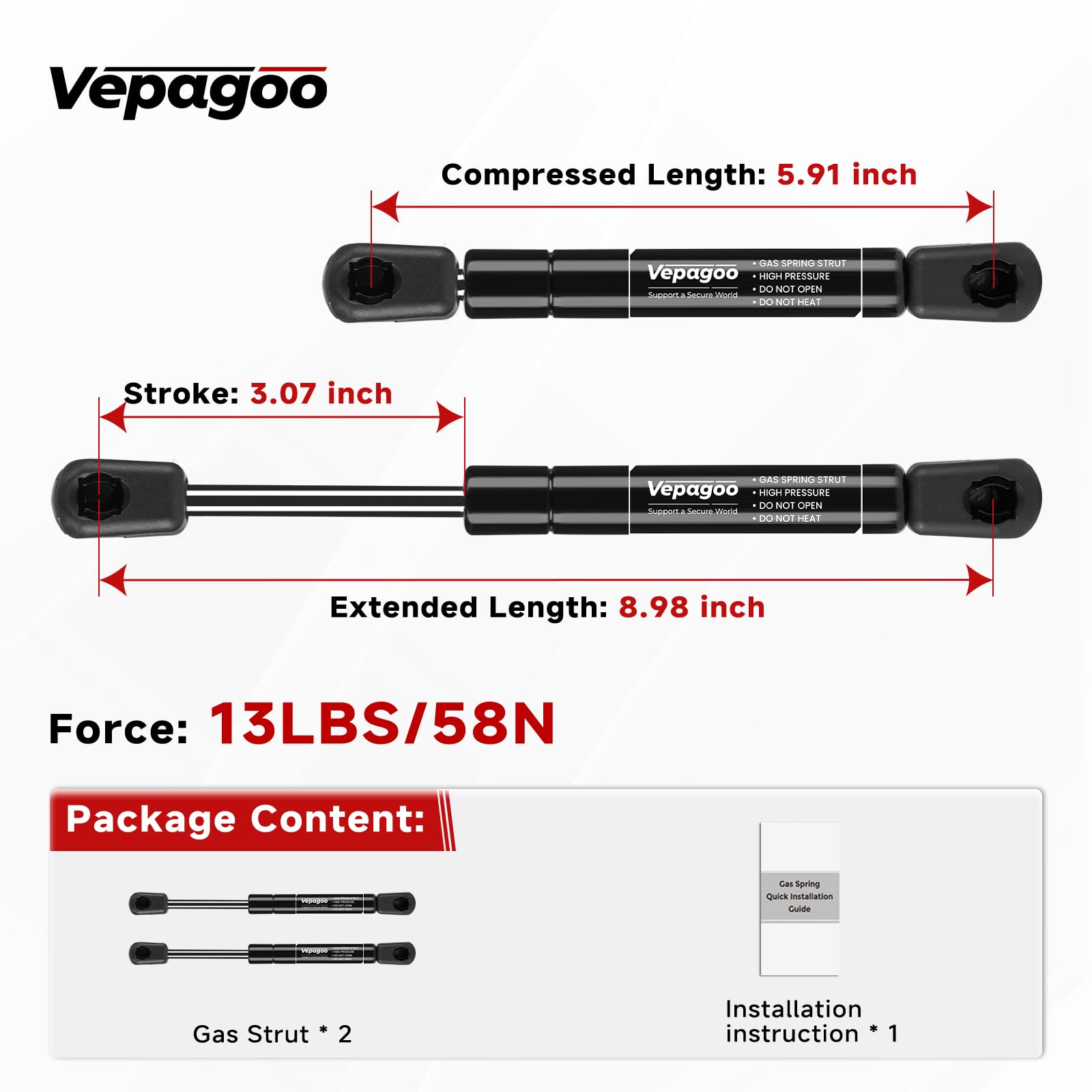 Vepagoo 9 Inch 13Lb/58N Gas Struts Shocks Springs Lift Supports Compatible With Truck Pickup Tool Box Cabinet Lid Rv Door Toy Co